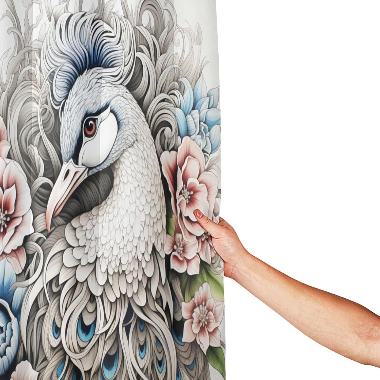 DAOWANGZUO White Peacock Shower Curtain Set