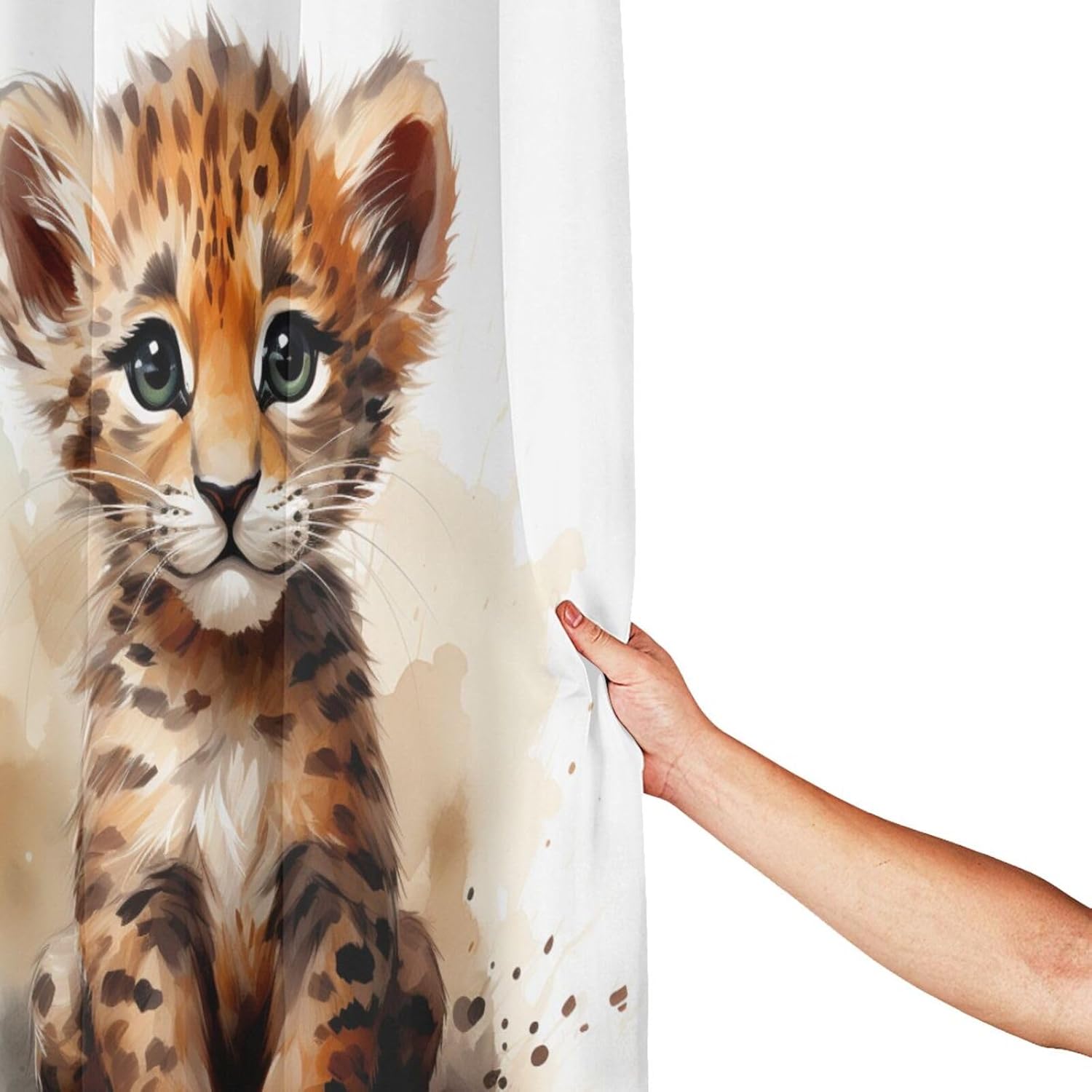 Baby Leopard Shower Curtain Set with 12 Hooks 72x72in