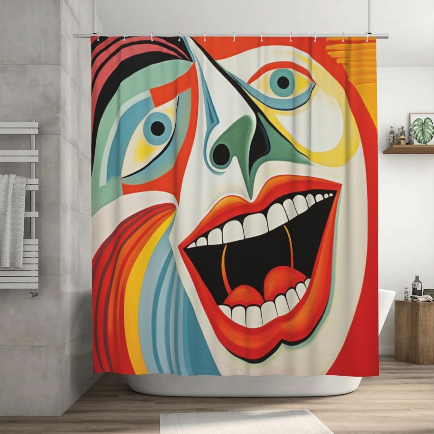 Laughing Girl Boho Shower Curtain Set with 12 Hooks 72x72in