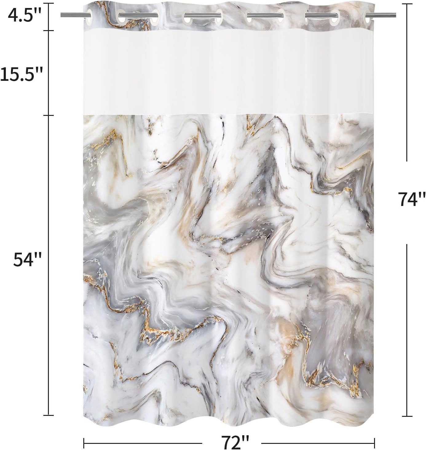MitoVilla Marble Shower Curtain Set Grey Gold 72x74