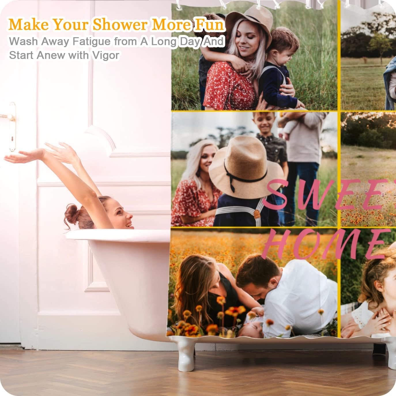 Custom Shower Curtain Personalized Funny DIY Waterproof with 12 Hooks
