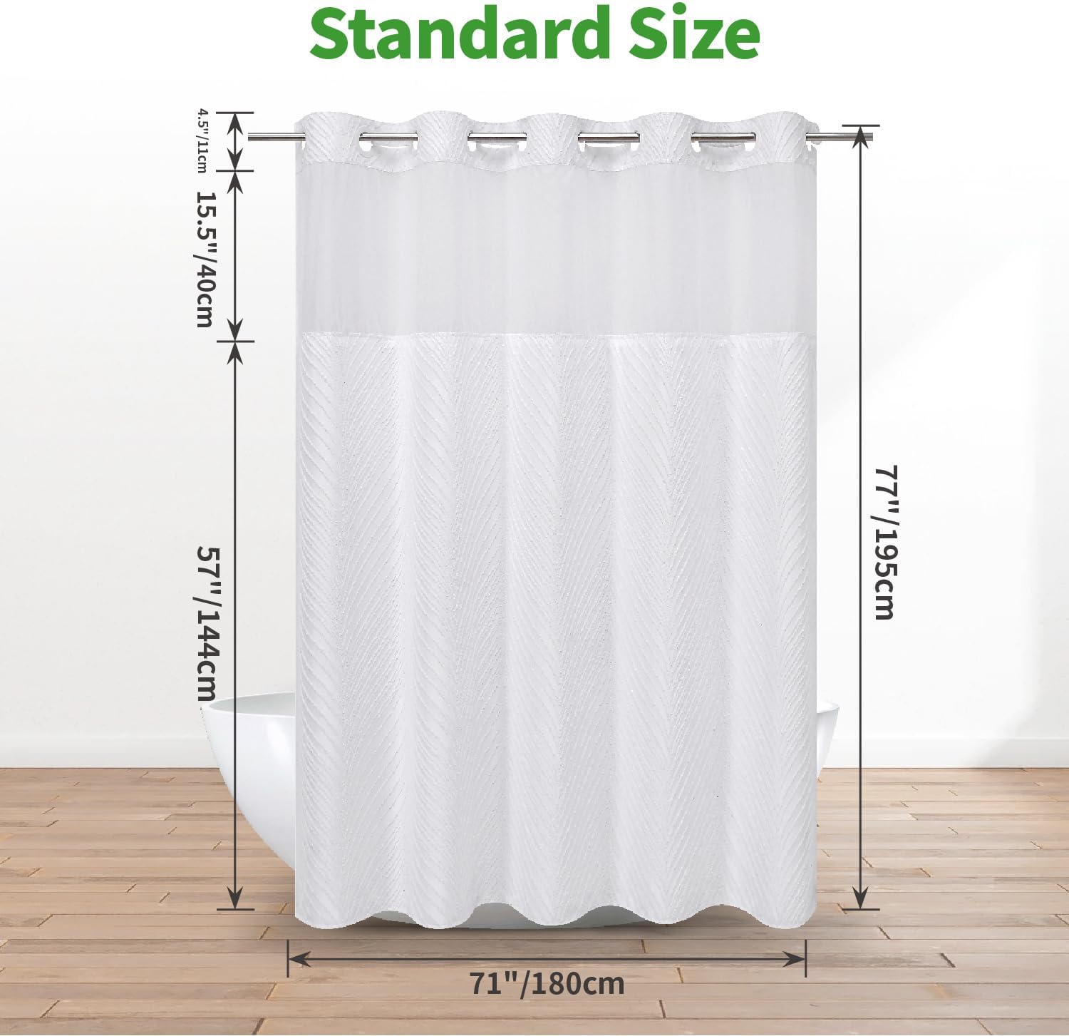 Boho No Hook Shower Curtain Set with White Tufted Stripes and Waterproof Liner