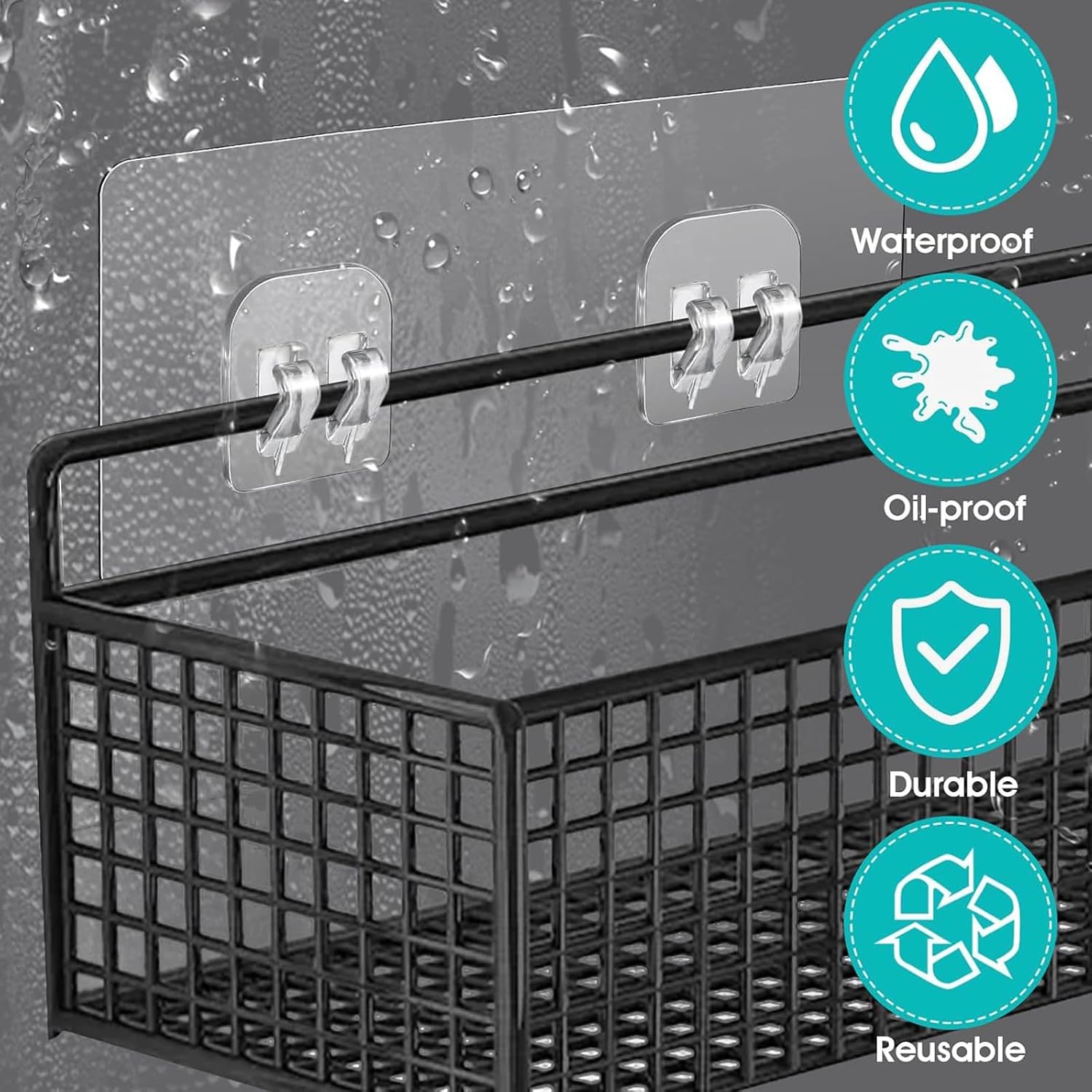 Tatibana 15 Pack Clear Adhesive Hooks for Shower Racks