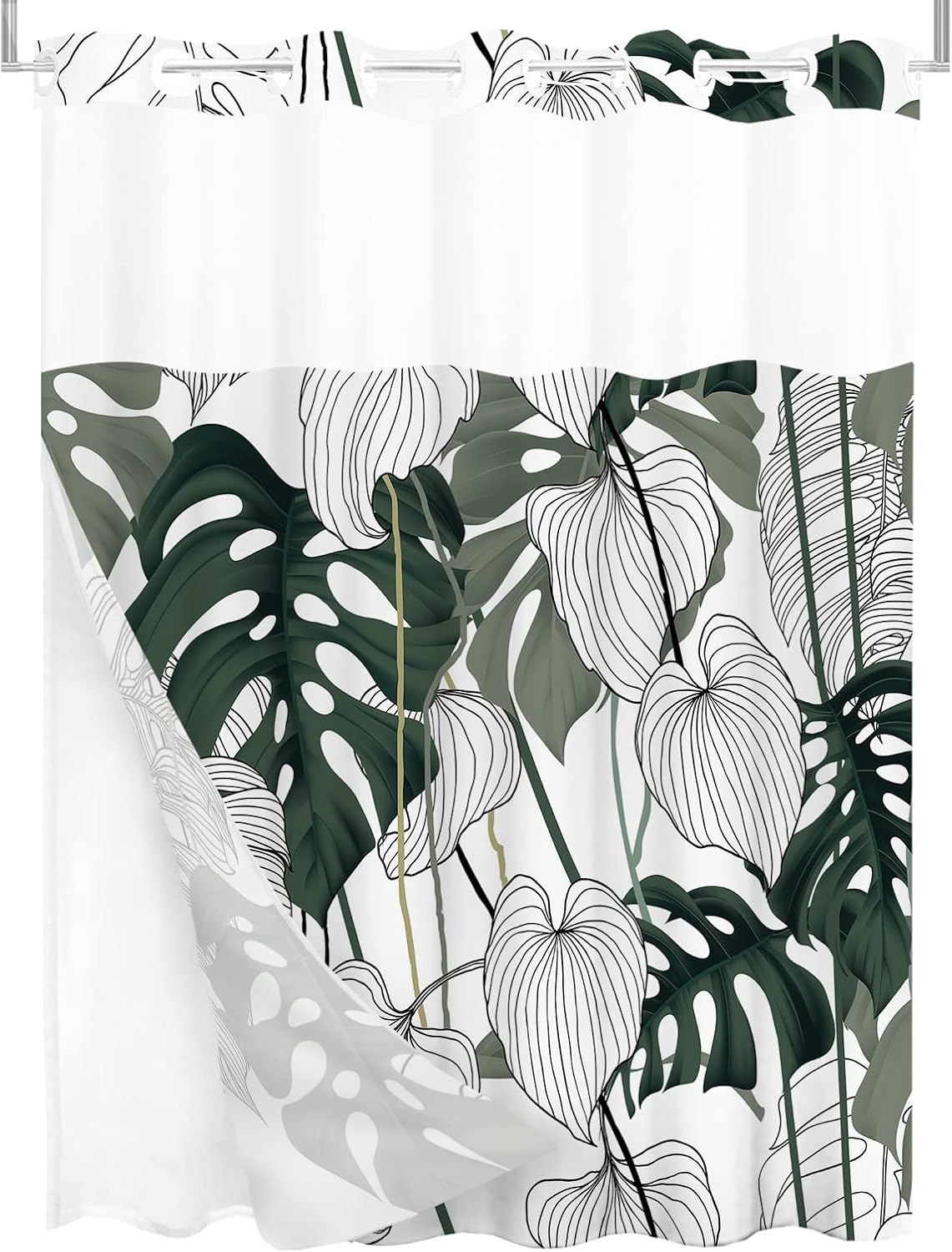 Tititex Snap-In Liner Tropical Palm Shower Curtain Set 72x72 Inch
