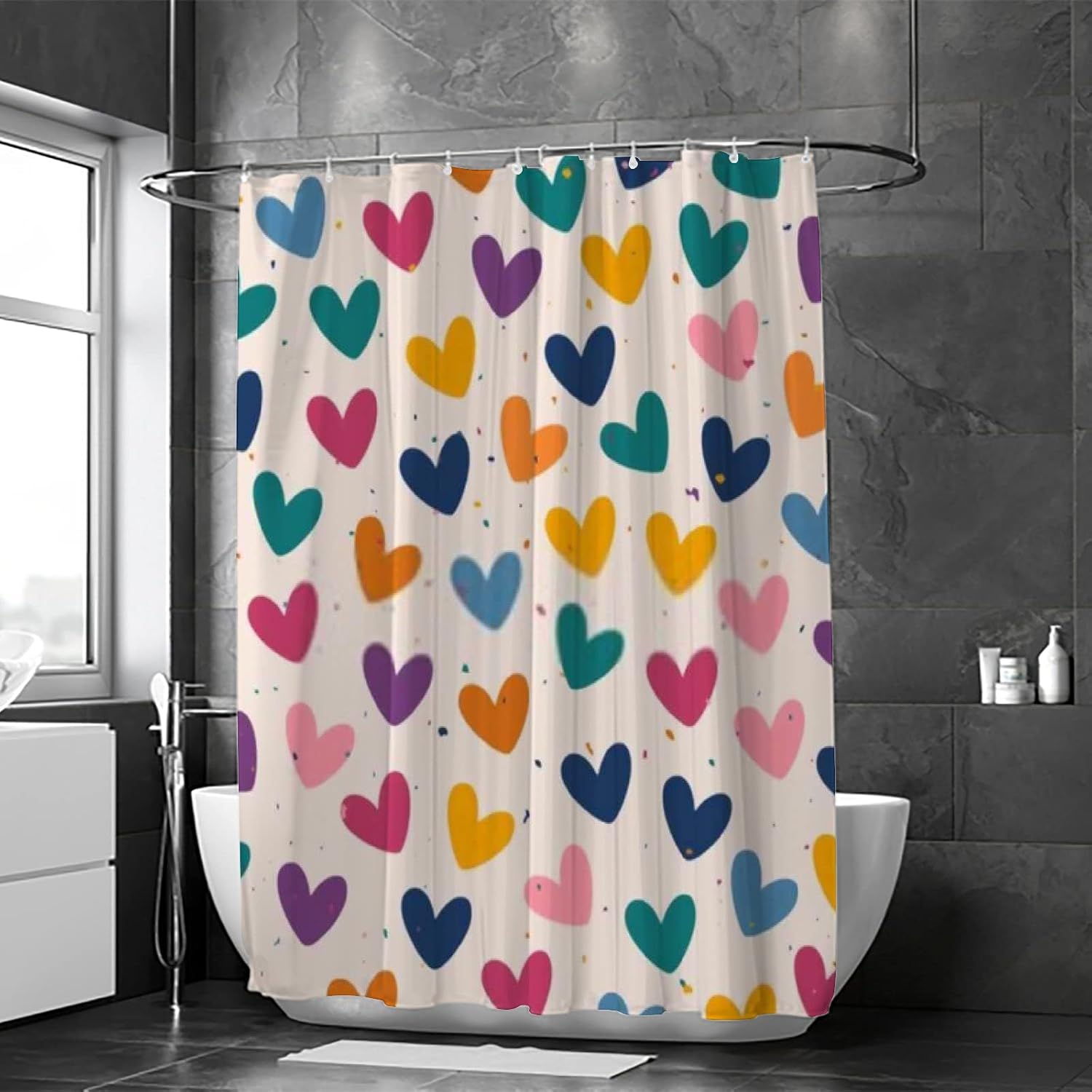 Hapuxt Heart Design Waterproof Shower Curtain with 12 Hooks