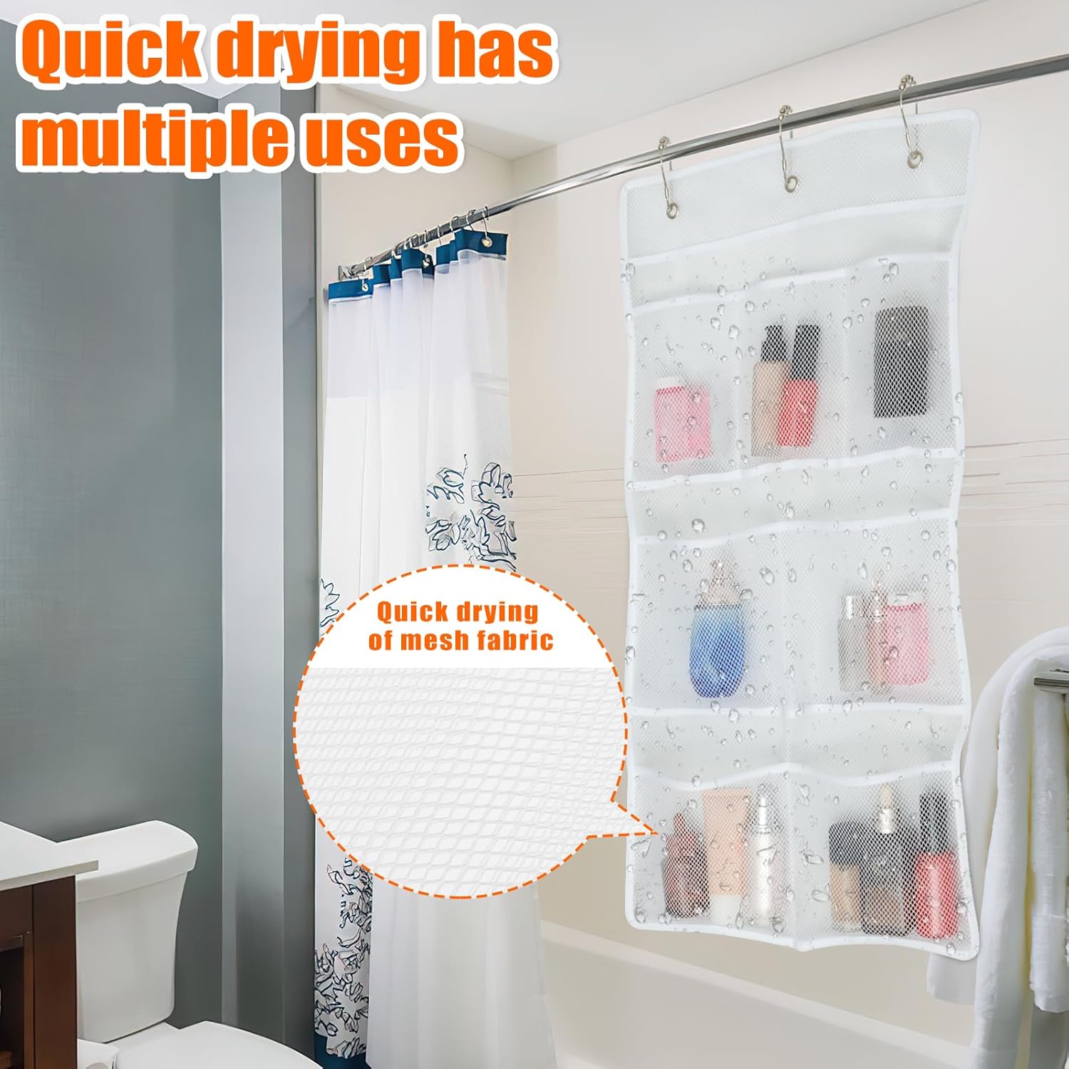 Kandishiex 7 Pockets Mesh Shower Caddy with Hooks