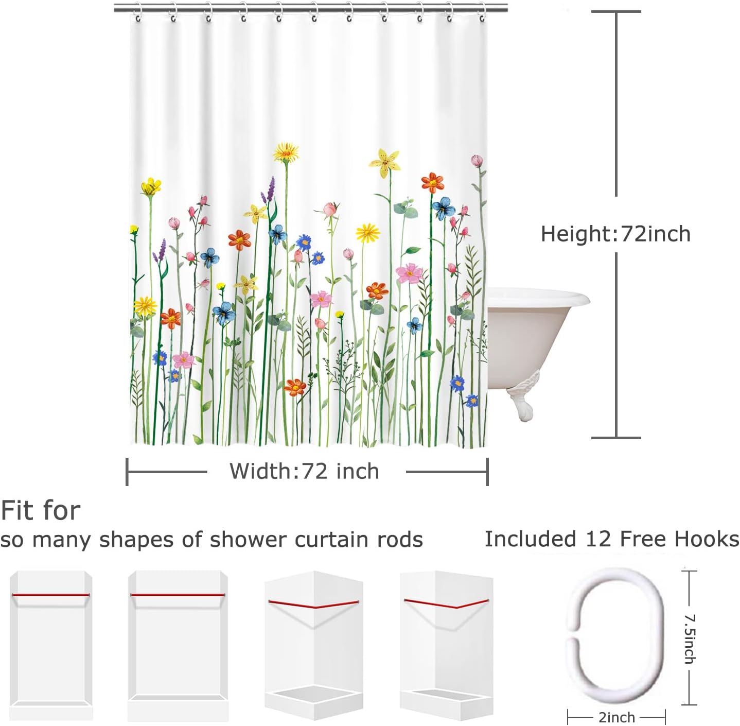 LIVILAN Floral Shower Curtain 72x72 1