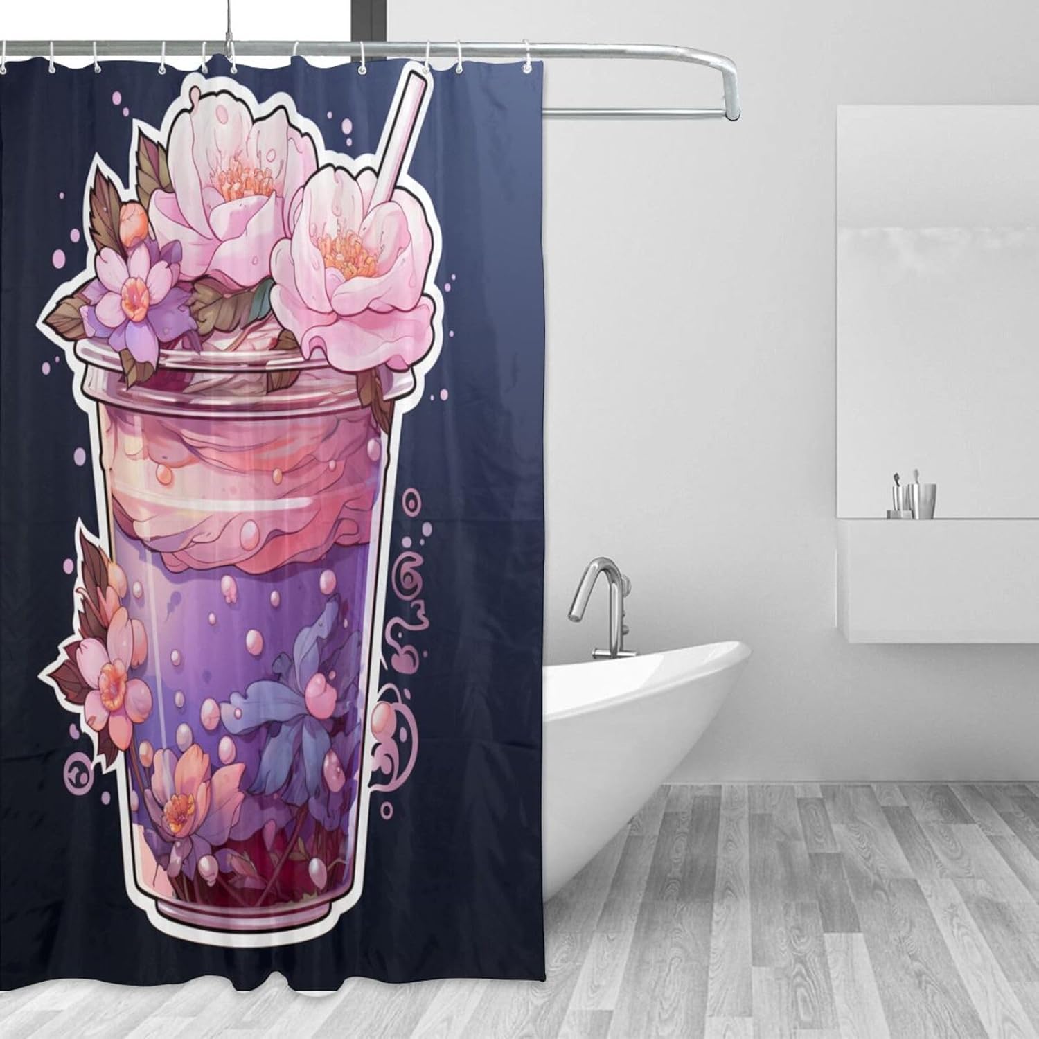 DAOWANGZUO Purple Flower Shower Curtain Set with 12 Hooks
