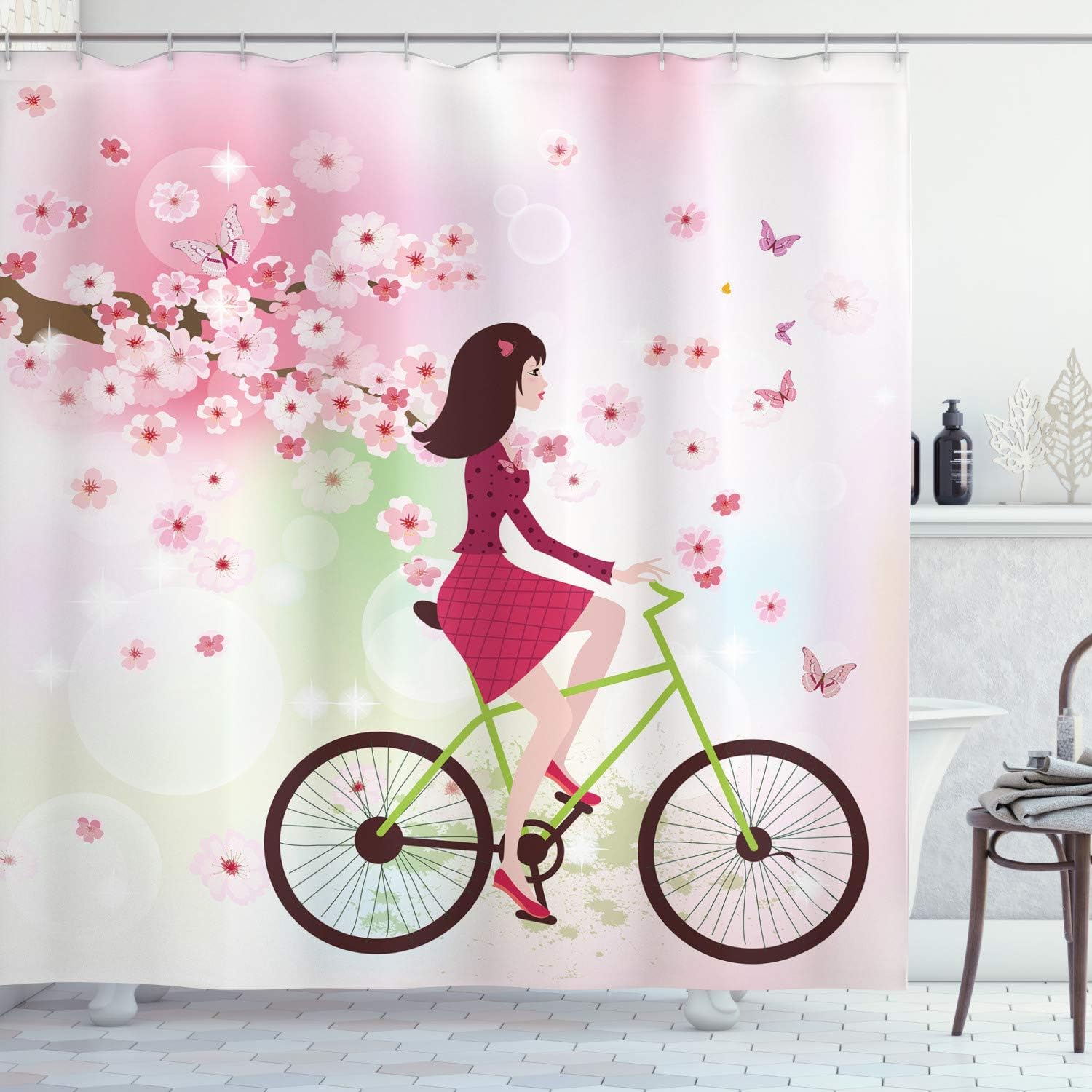 Ambesonne Pink Shower Curtain with Hooks 69x84