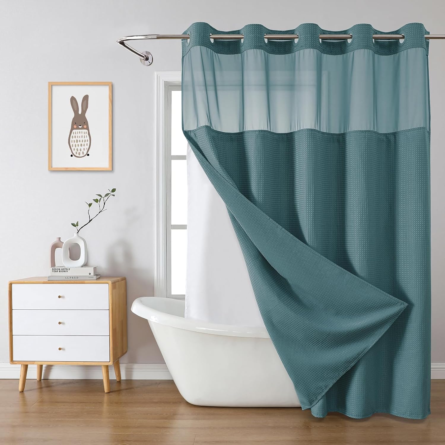 Eachope SeawedGreen Waffle Weave Shower Curtain Set