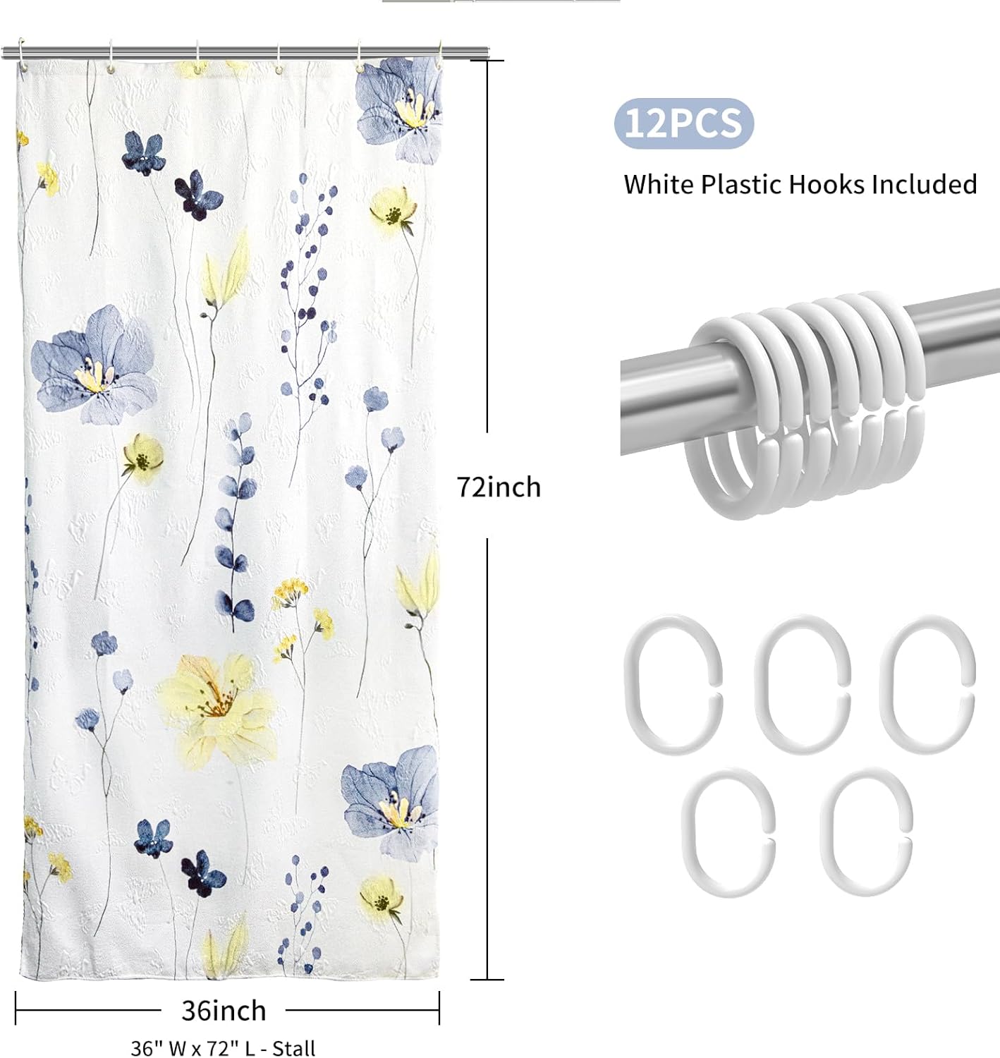 QiyI 36x72 Small Stall Shower Curtain Set