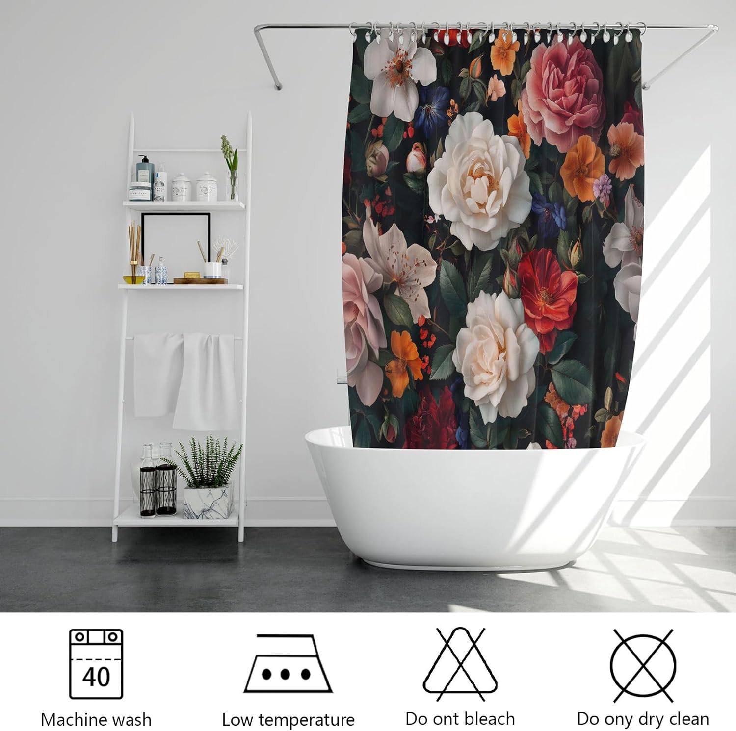 Floral Shower Curtain Set with Hooks 72x72