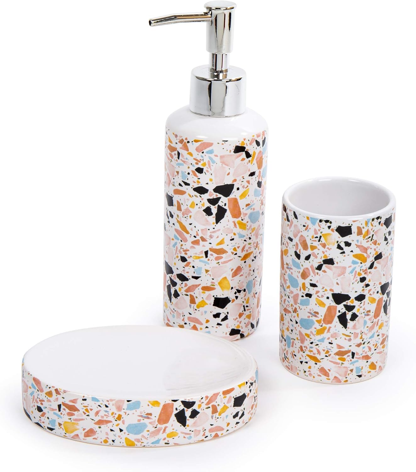 Bodico 3-Piece Marble Terrazzo Print Bathroom Accessory Set Orange