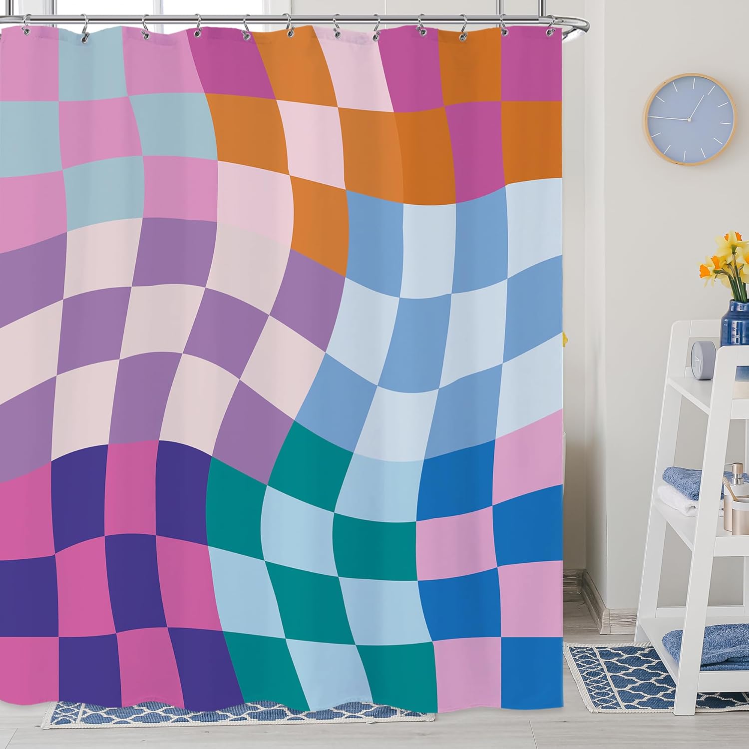 Retro Checkered Shower Curtain 60x72 Inches