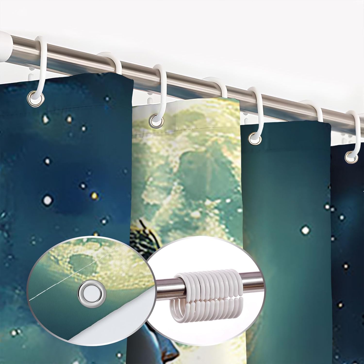 Fantasy Mermaid Shower Curtain with Hooks 70x70 Inch
