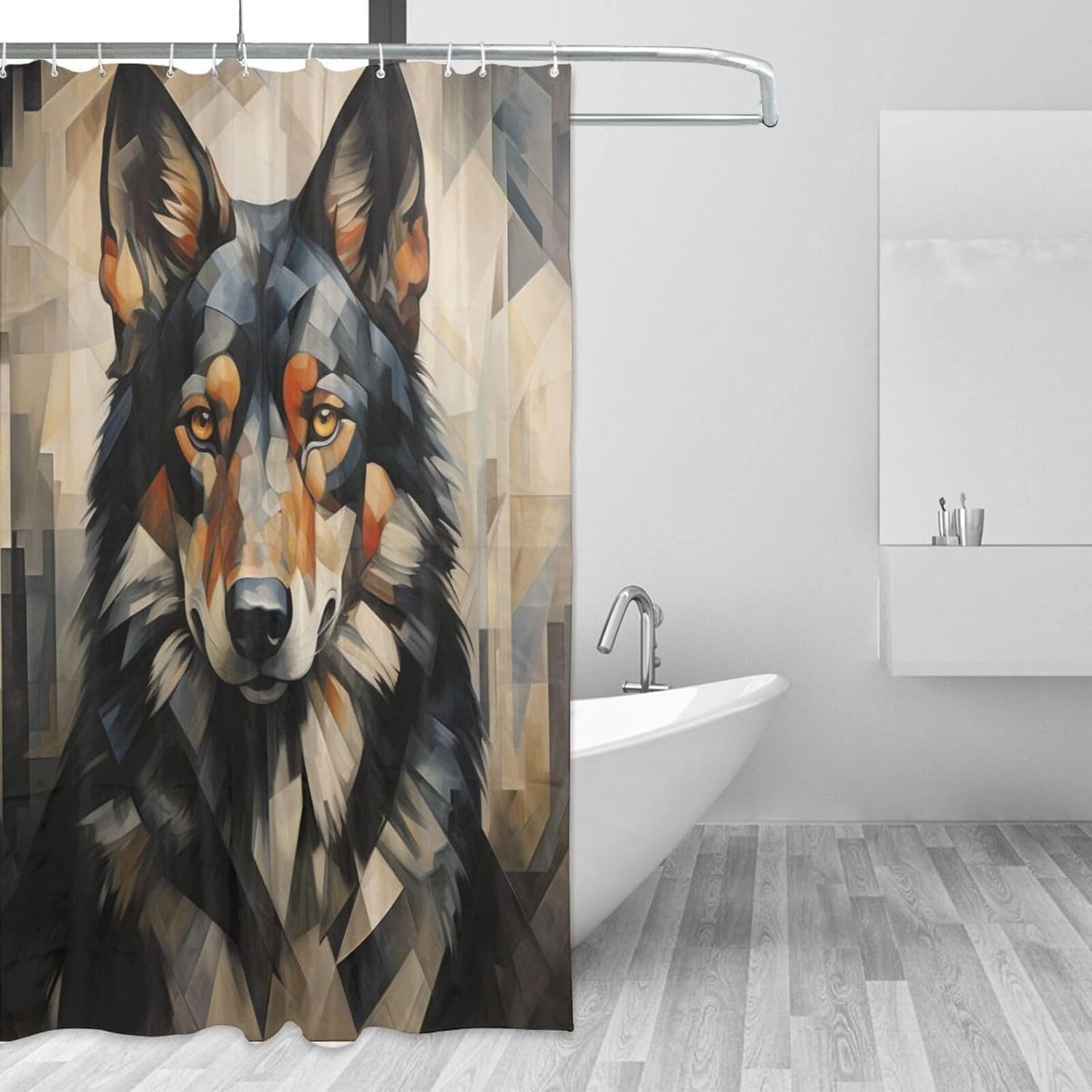 Black Dog Boho Shower Curtain Set with 12 Hooks 72x72in