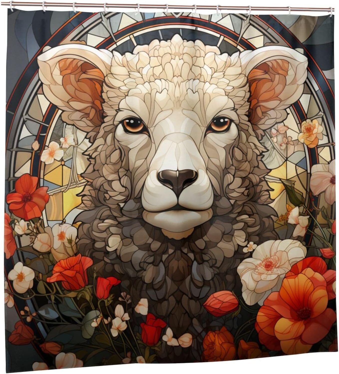 DAOWANGZUO Sheep Shower Curtain Set with 12 Hooks 72x72in 1