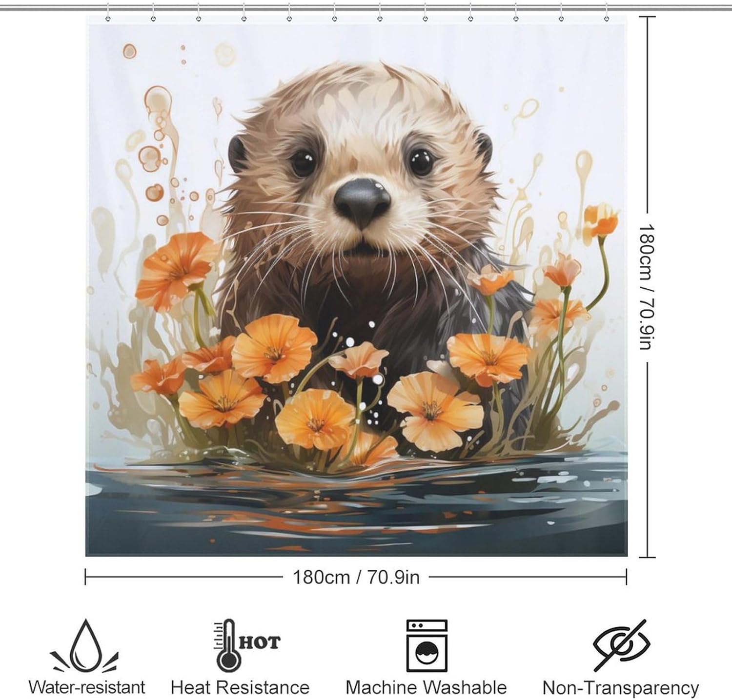 Brown Otter Shower Curtain Set with 12 Hooks 72x72in 1