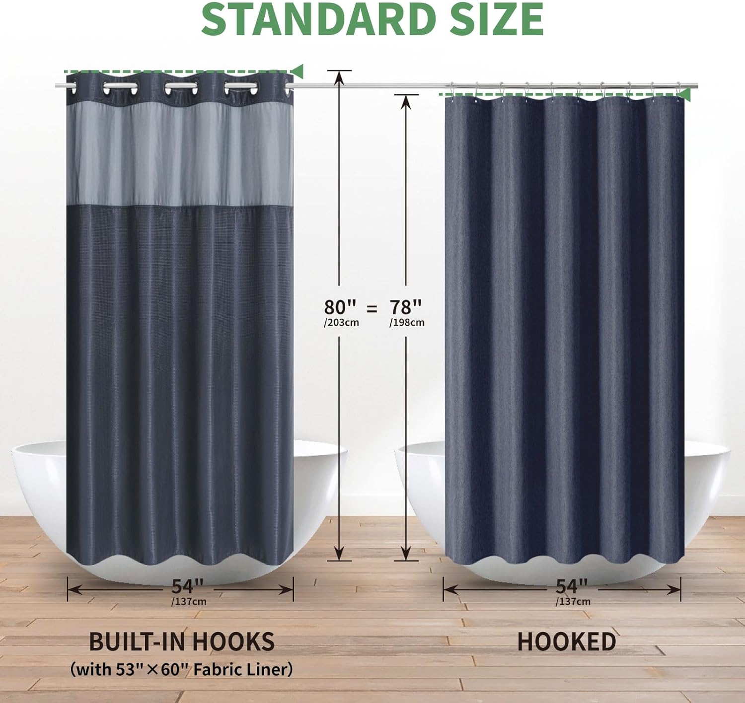 Eachope Stall No Hook Shower Curtain Set Navy Waffle Weave