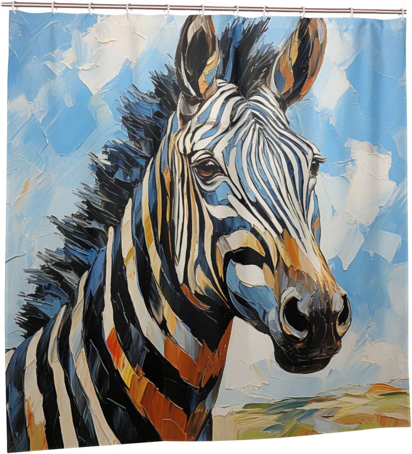 Zebra Pattern Shower Curtain Set with 12 Hooks 72x72in
