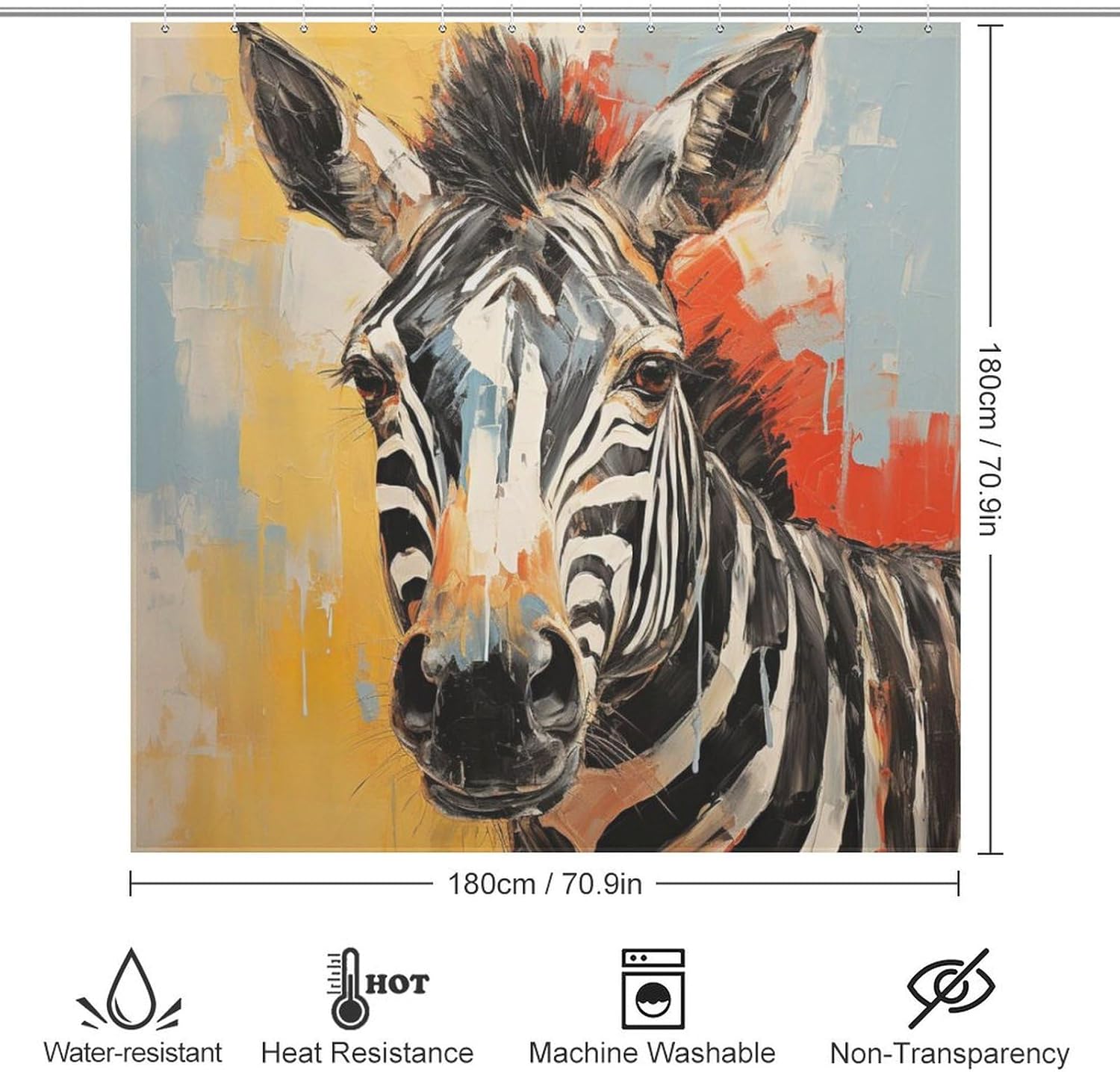 Zebra Pattern Boho Shower Curtain Set with 12 Hooks 72x72in