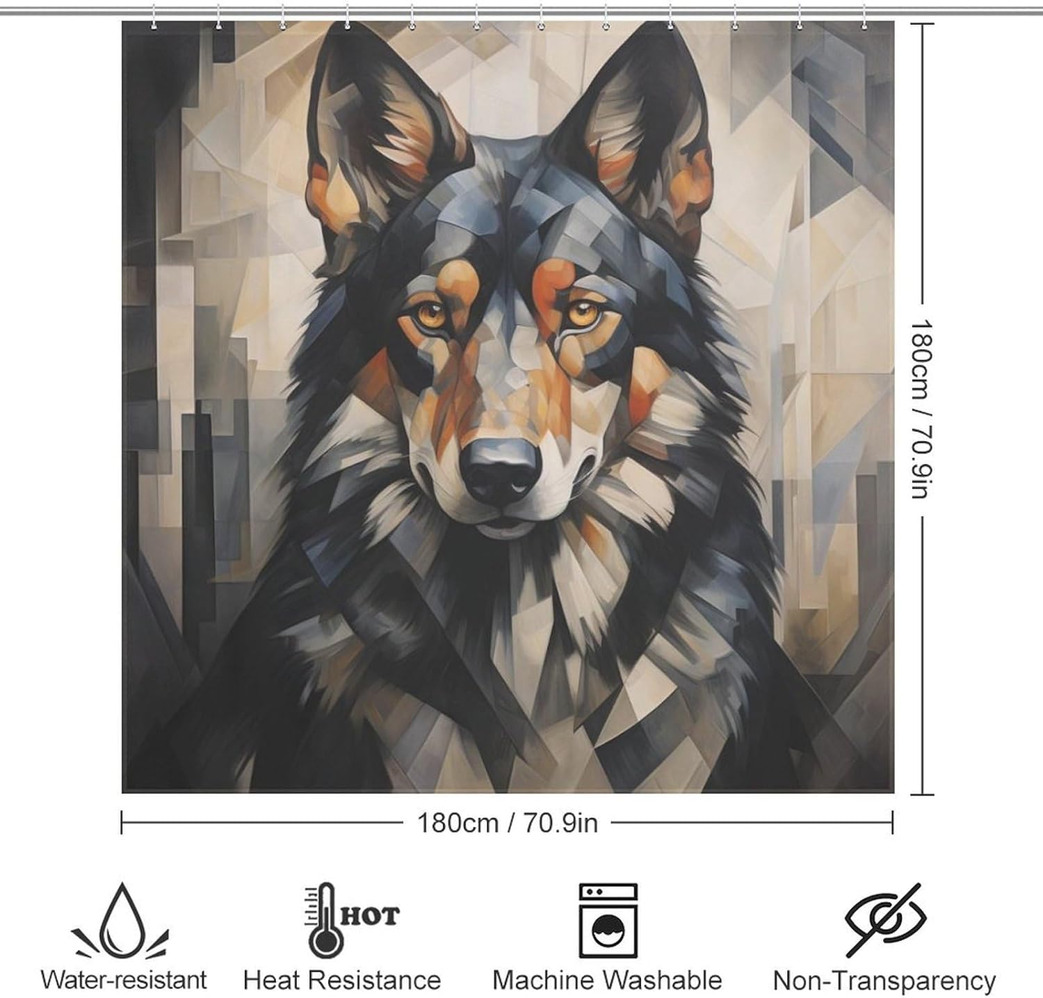 Black Dog Boho Shower Curtain Set with 12 Hooks 72x72in