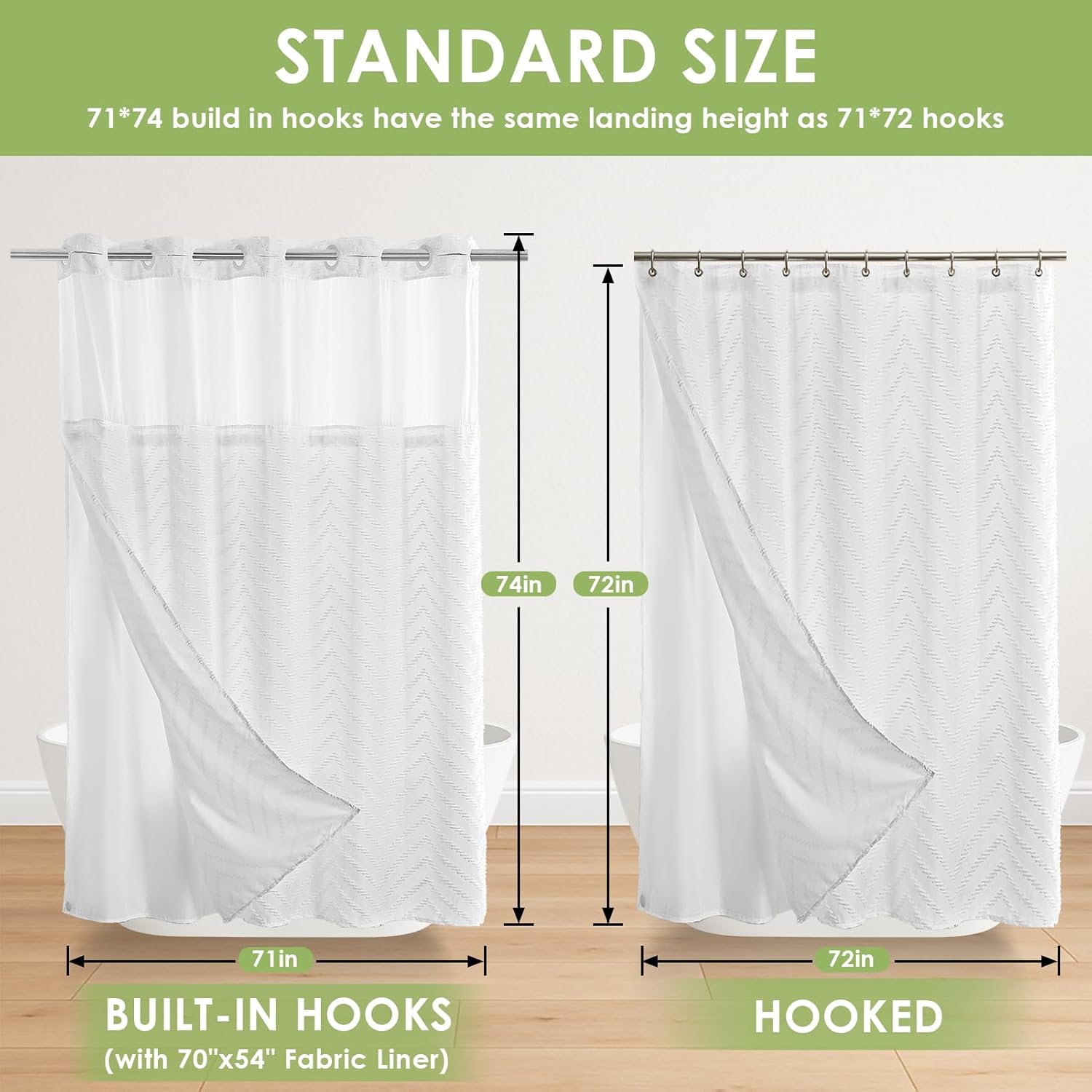 Nesphy Hookless Boho Shower Curtain Set White Textured Chevron Striped