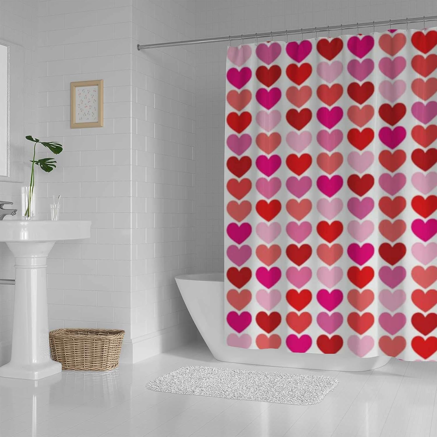 Hapuxt Valentine Hearts Waterproof Shower Curtain 60x72 Inch
