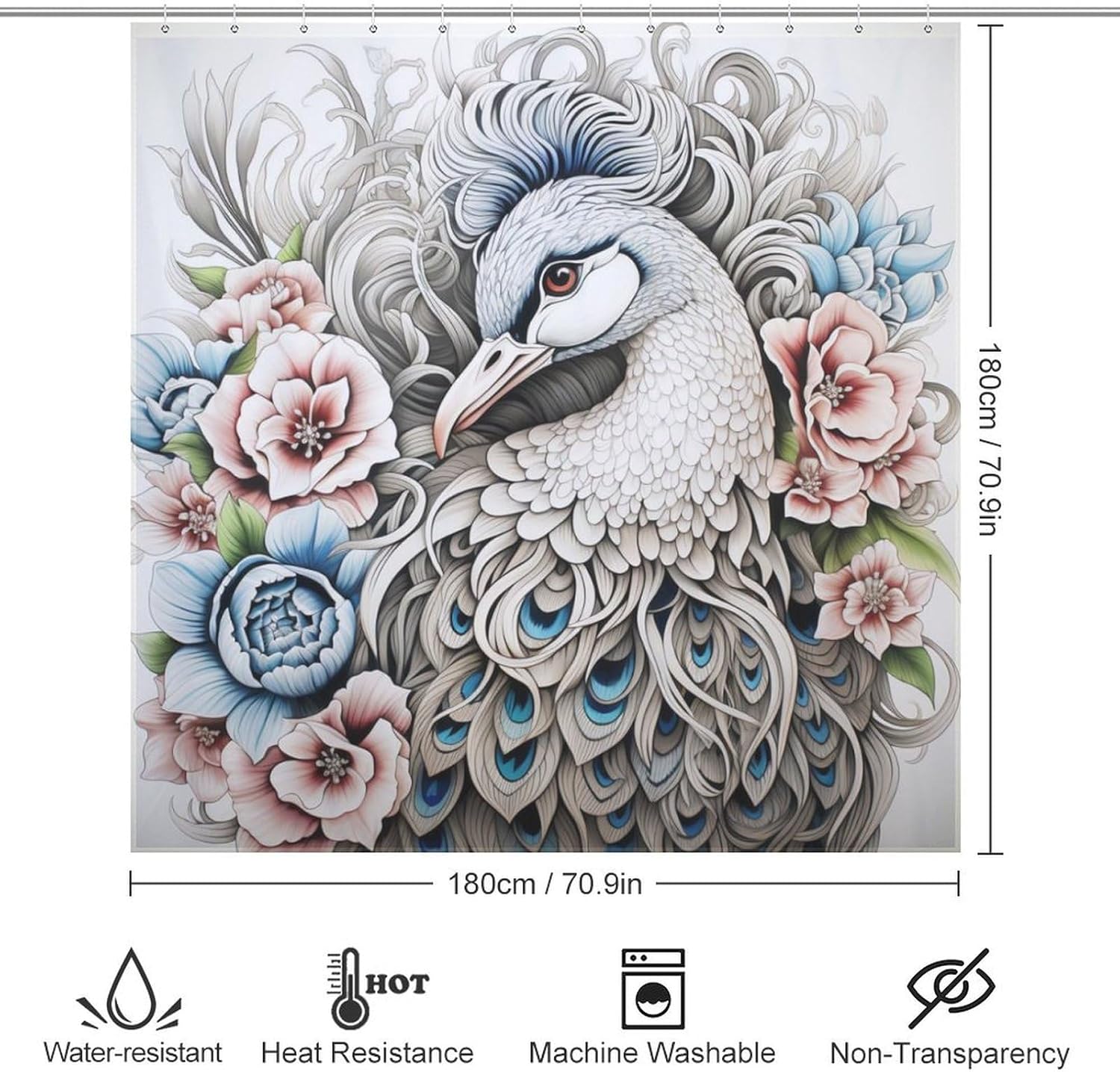 DAOWANGZUO White Peacock Shower Curtain Set