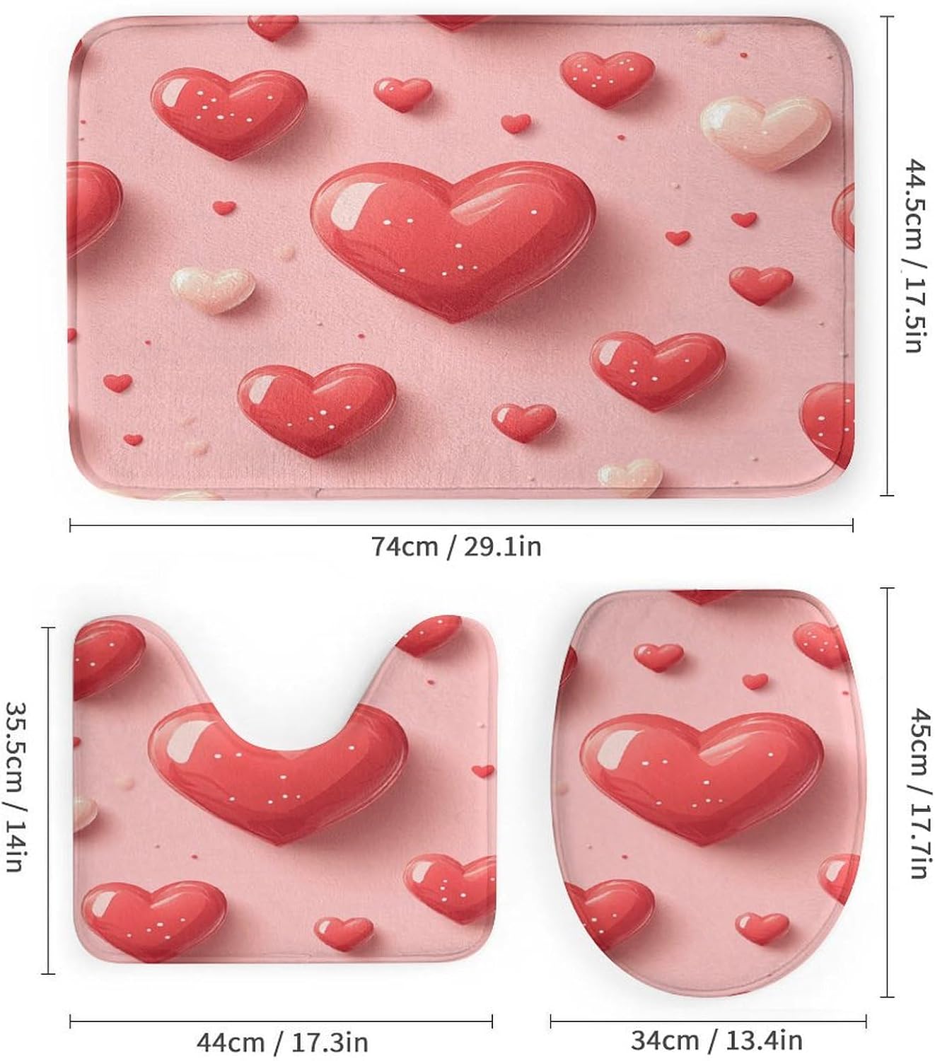 Hmklpoerps Heart Pattern Shower Curtain Set 4 Piece