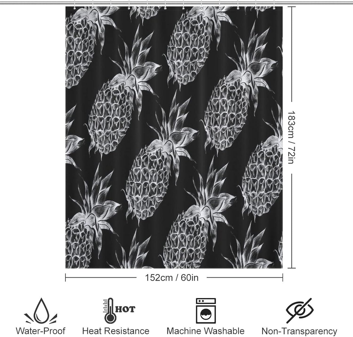 Pineapple Yellow Shower Curtain with 12 Hooks 1