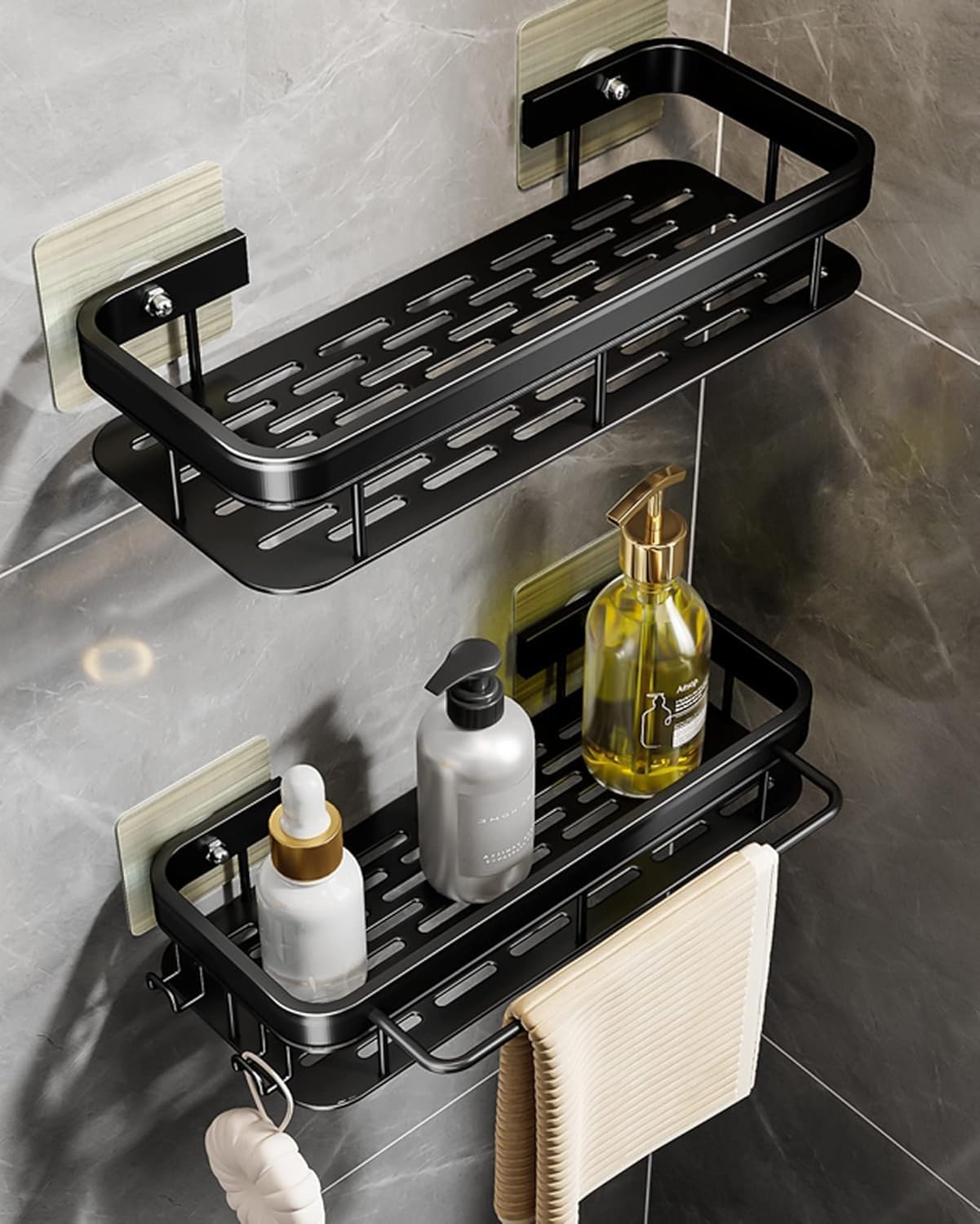 MLIMBU Shower Caddies 2 Pack - Adhesive No Drilling Rust-Proof Bathroom Organizer