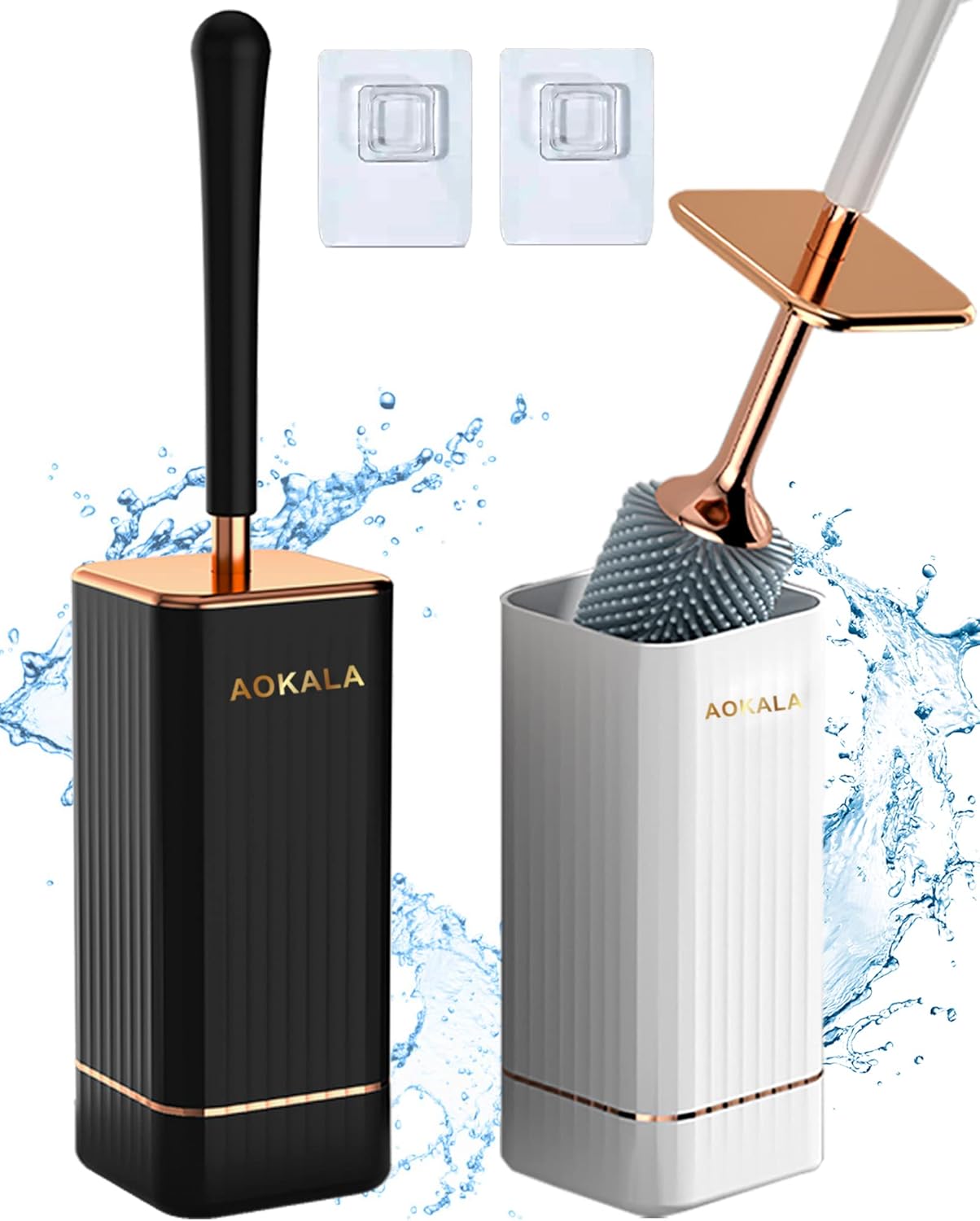 Aokala Toilet Brush Set 2 Pack Silicone with Ergonomic Handle