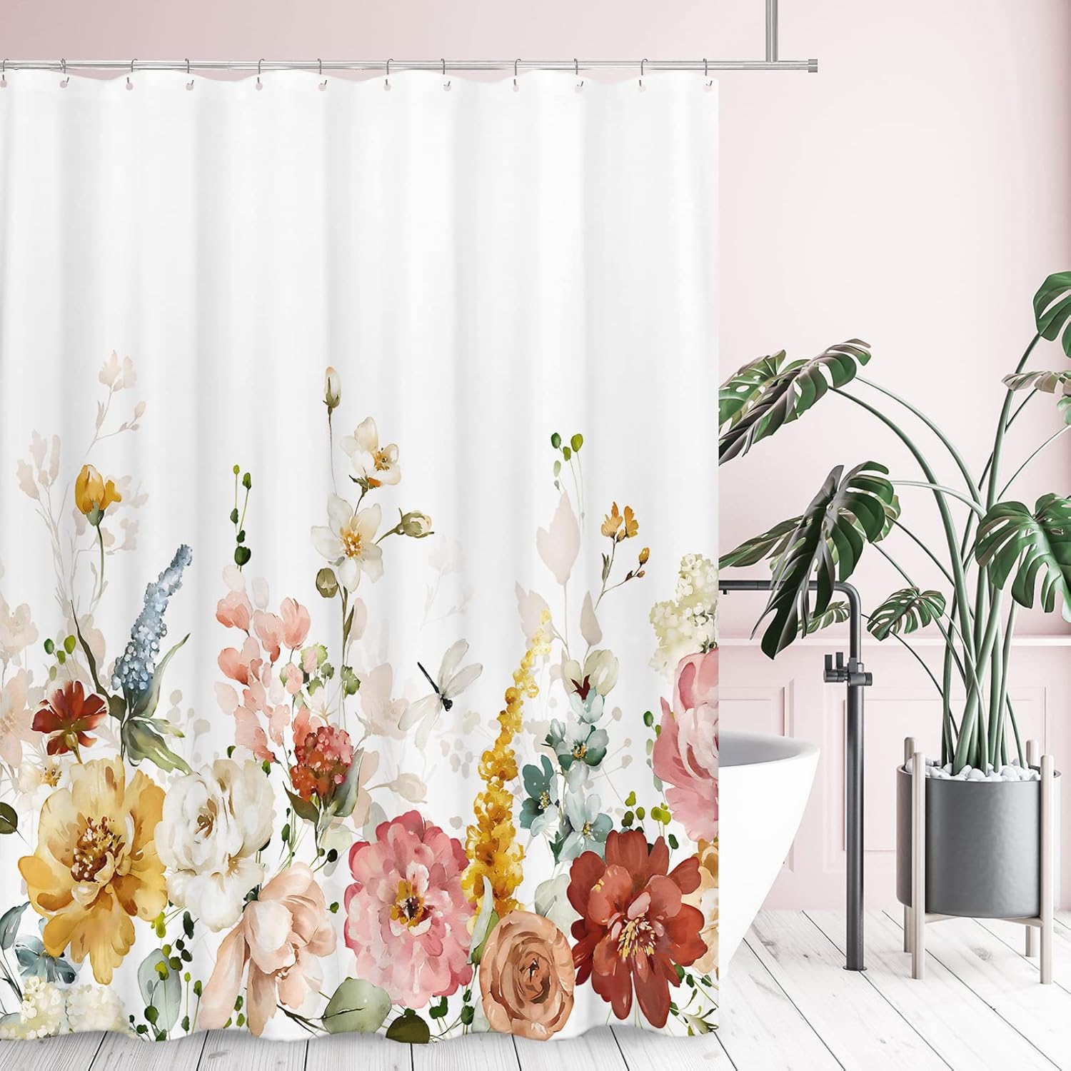 Tititex Aesthetic Blooming Floral Shower Curtain 71x71 Inch Waterproof