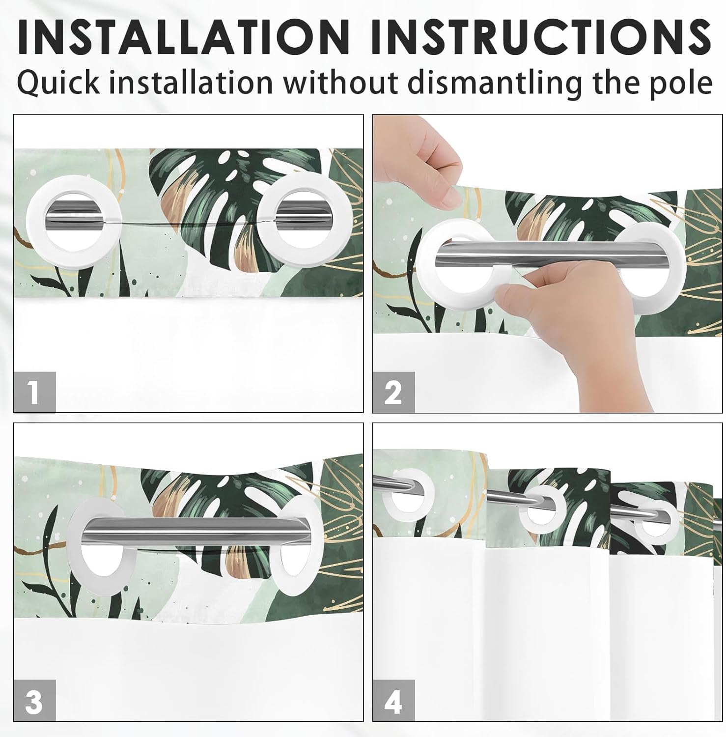 Britown Boho Green Gold Leaves Shower Curtain Set 1