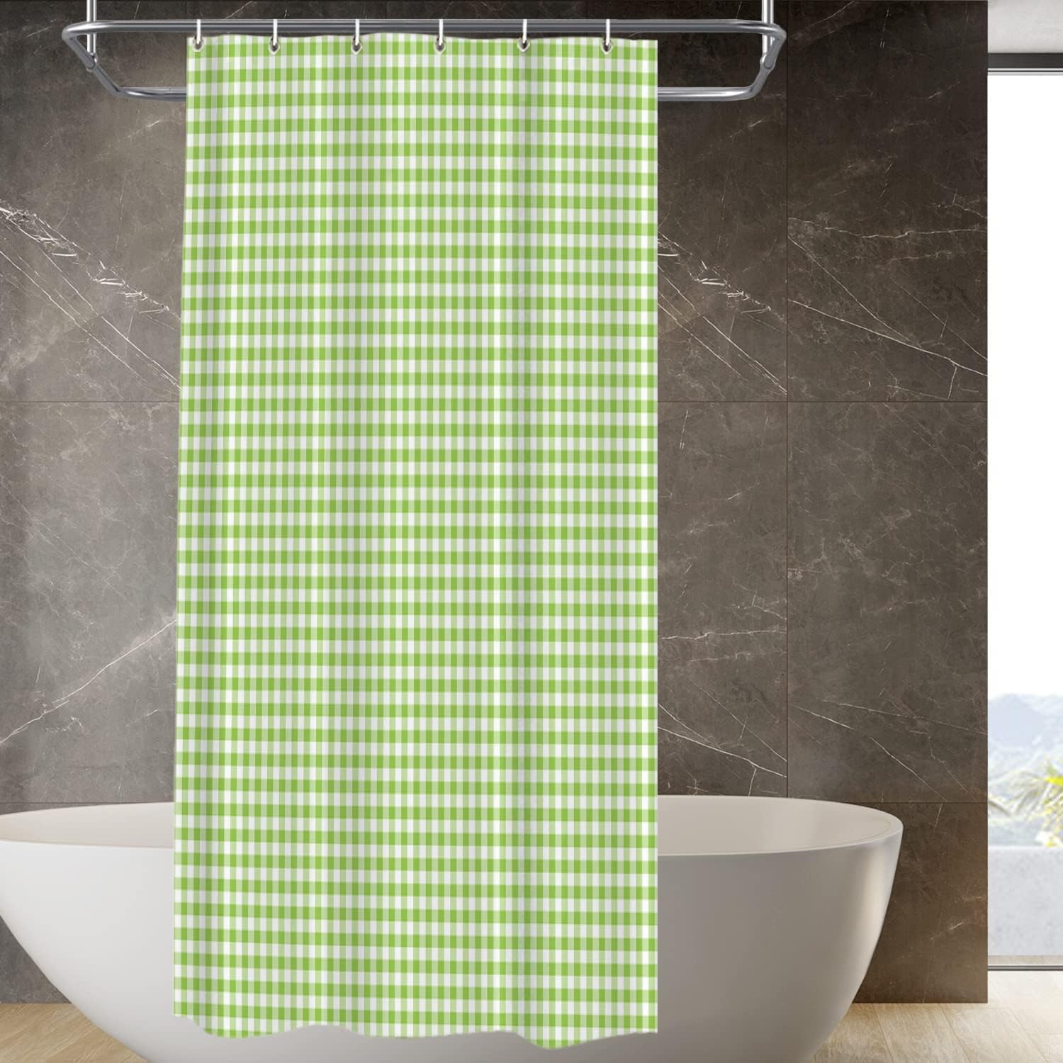 Apple Green Plaid Decor Shower Curtain 36x72 Inch