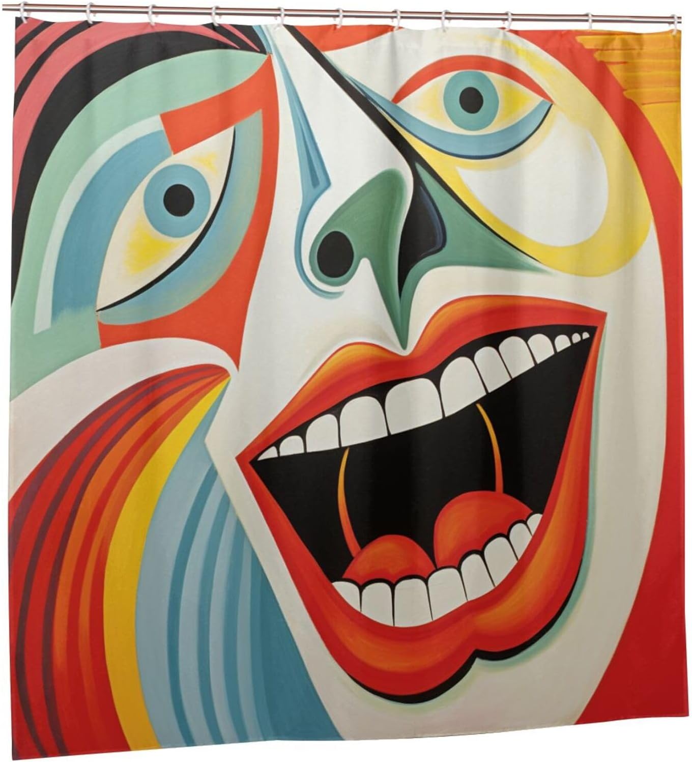 Laughing Girl Boho Shower Curtain Set with 12 Hooks 72x72in
