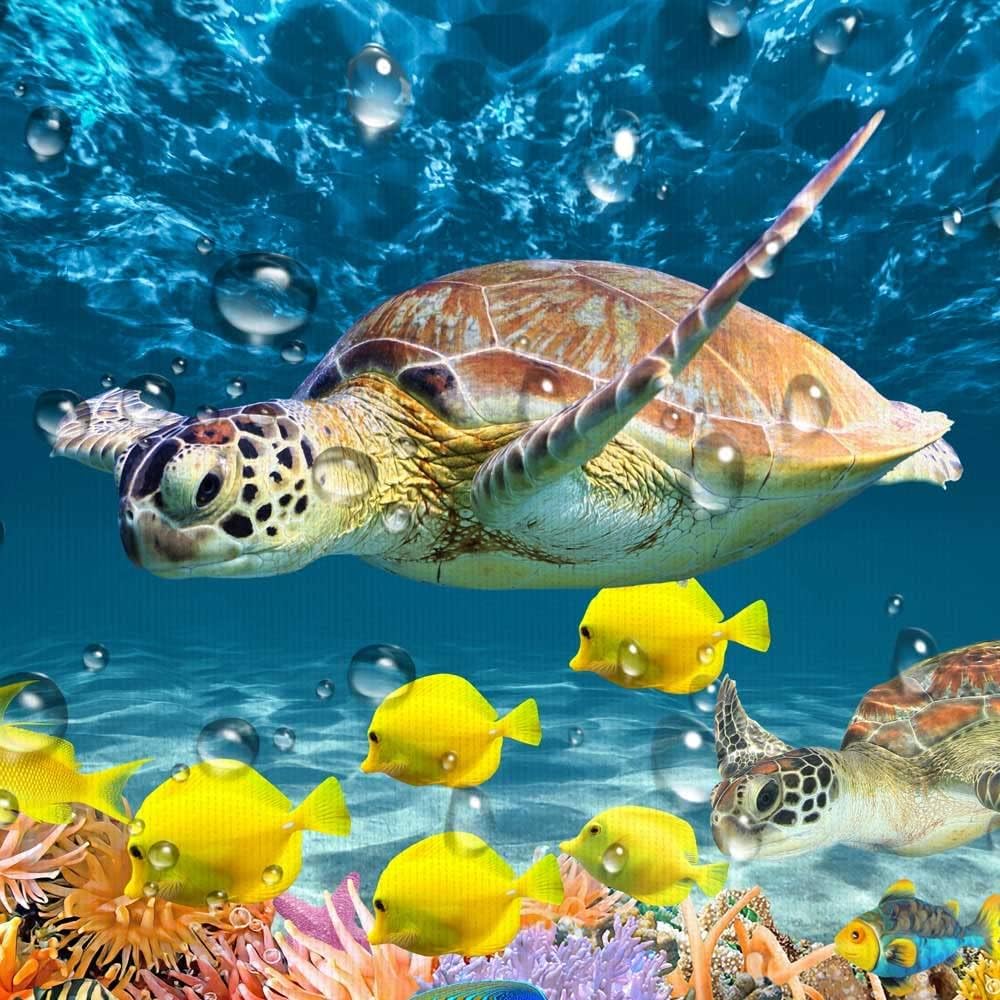 DYNH Sea Turtle Fabric Shower Curtain 69x70 Inch with Hooks Blue Bath Curtain