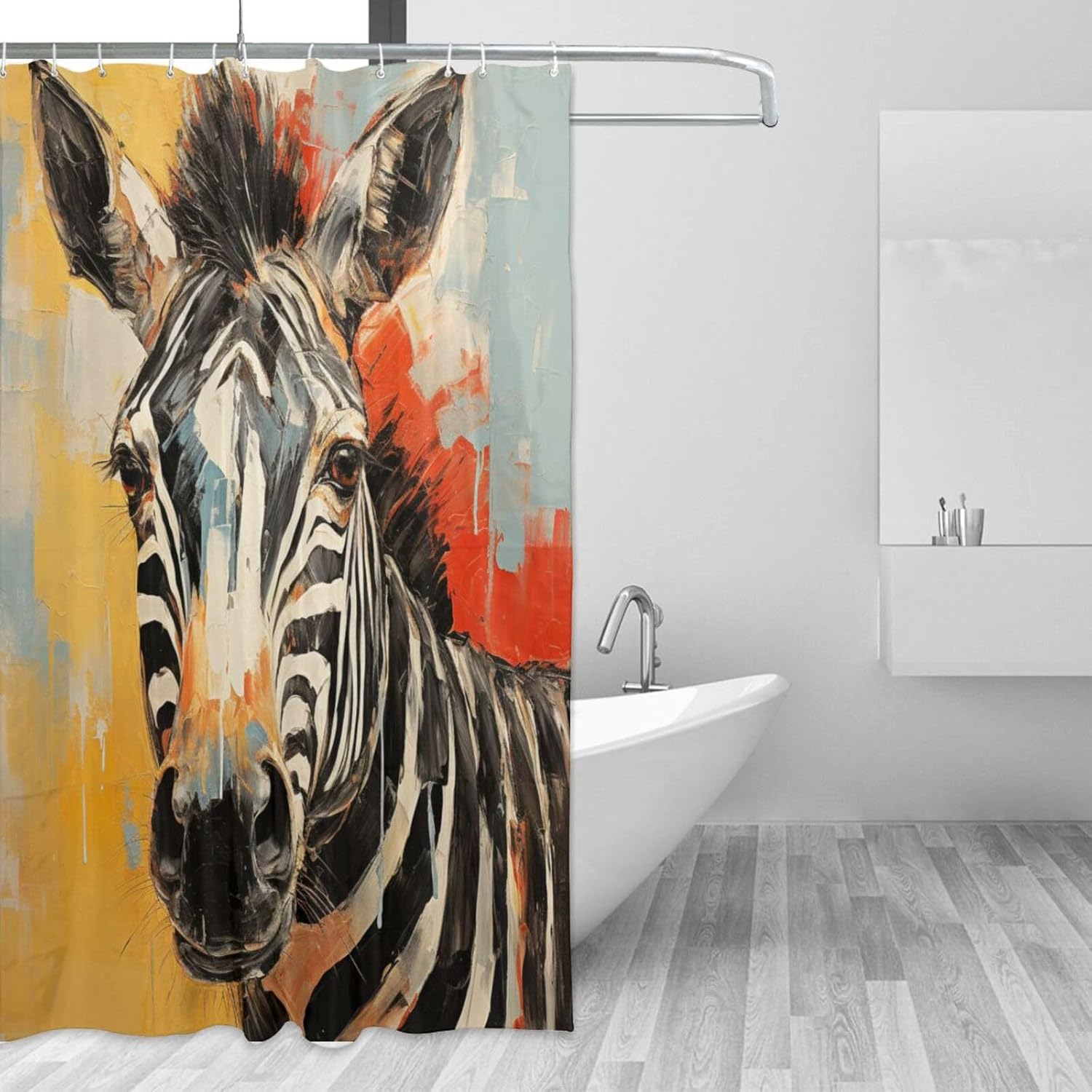 Zebra Pattern Boho Shower Curtain Set with 12 Hooks 72x72in