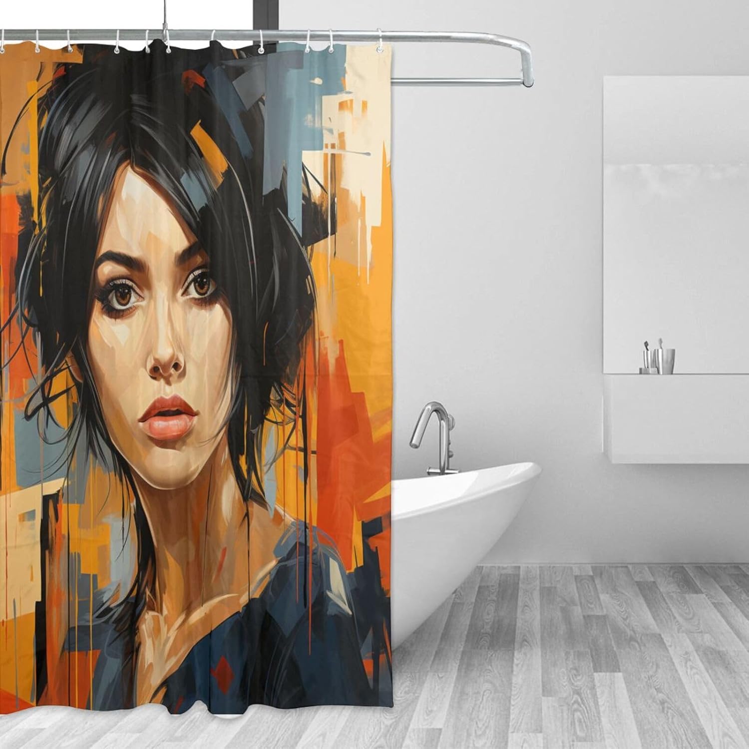 DAOWANGZUO Orange Black Red Abstract Shower Curtain Set with 12 Hooks 72x72in