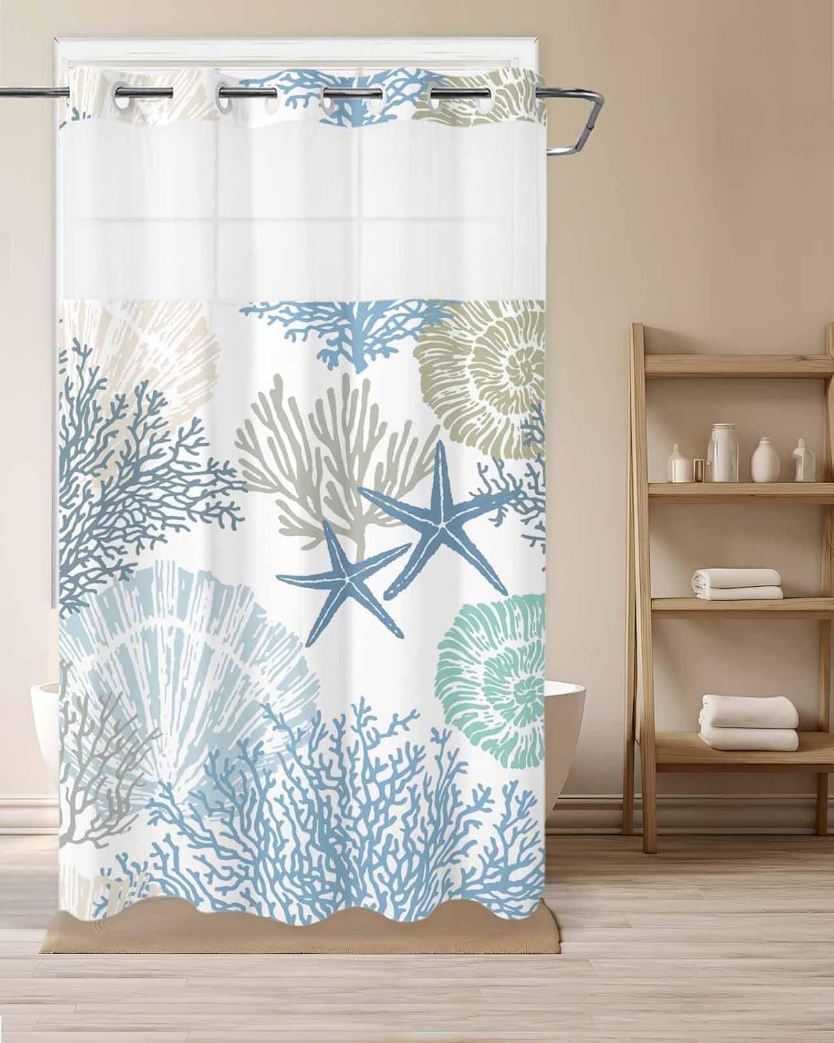 Prime Leader Nautical Coastal Shower Curtain Set with Snap Liner 36x72