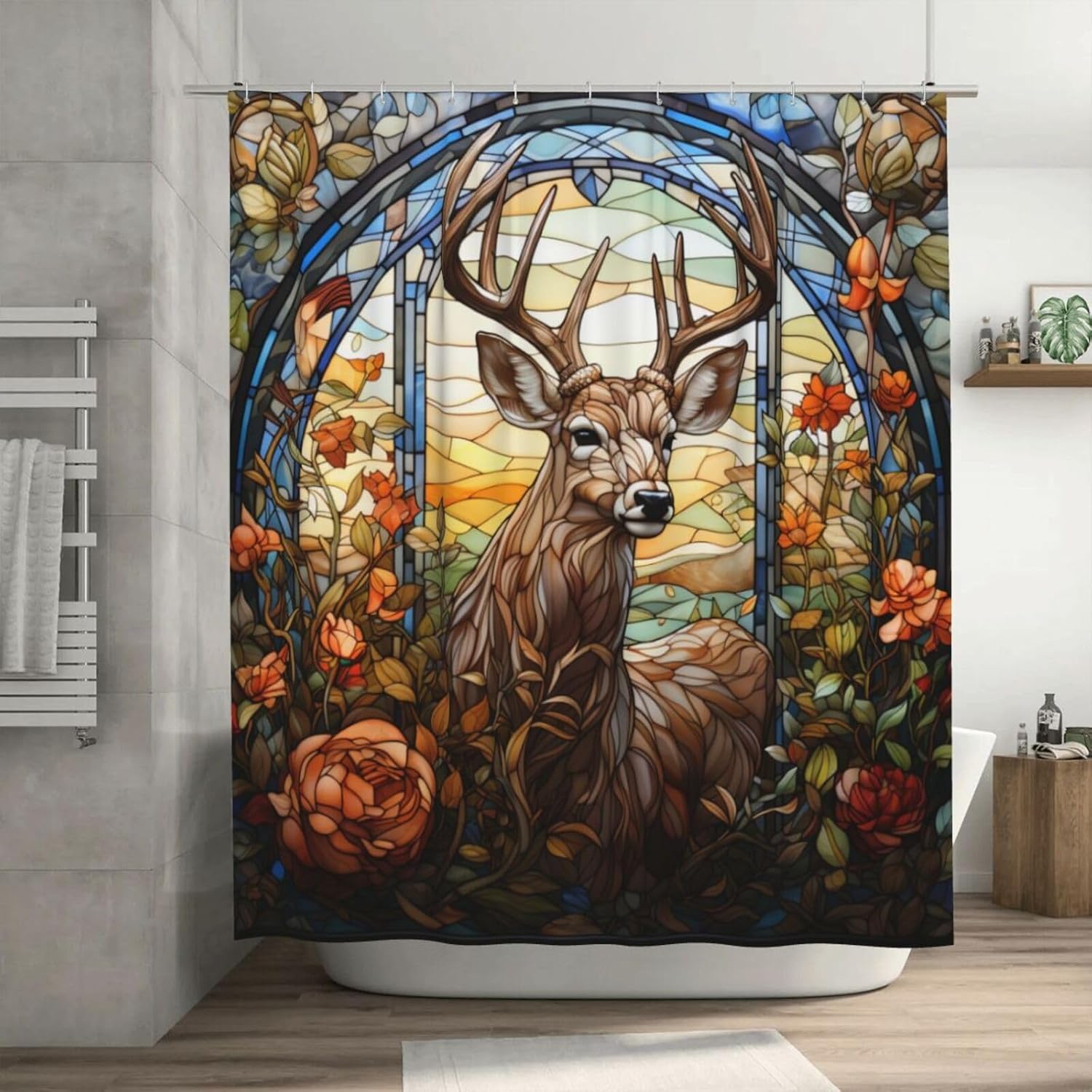 DAOWANGZUO Deer Shower Curtain Set with 12 Hooks
