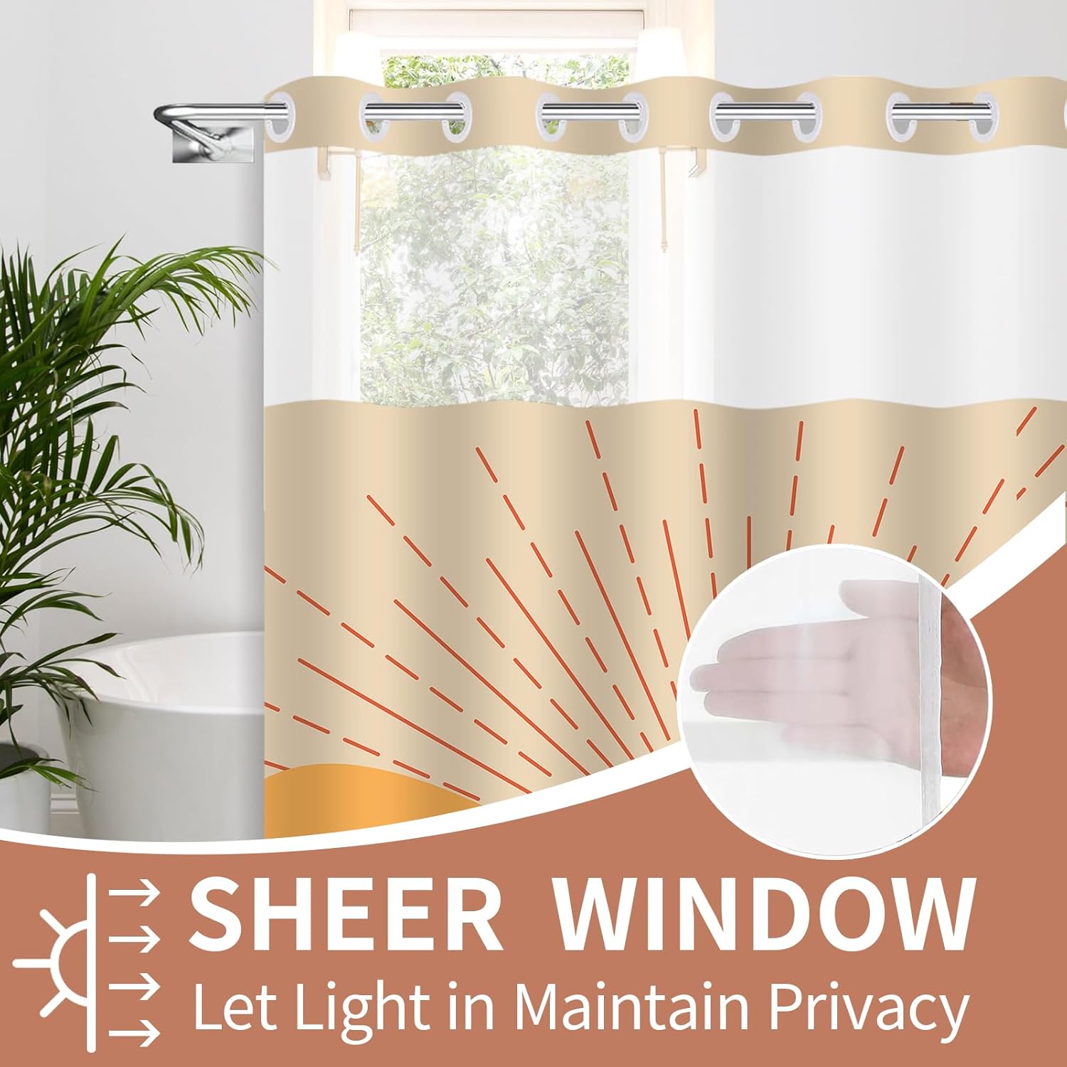 Boho Style Shower Curtain with Snap-In Liner 71x74in