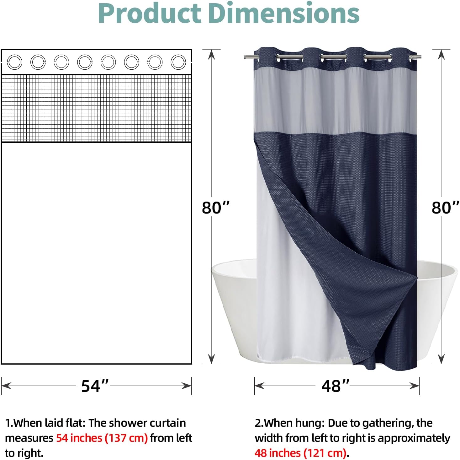 Navy Waffle Weave Shower Curtain Set with Snap-In Liner