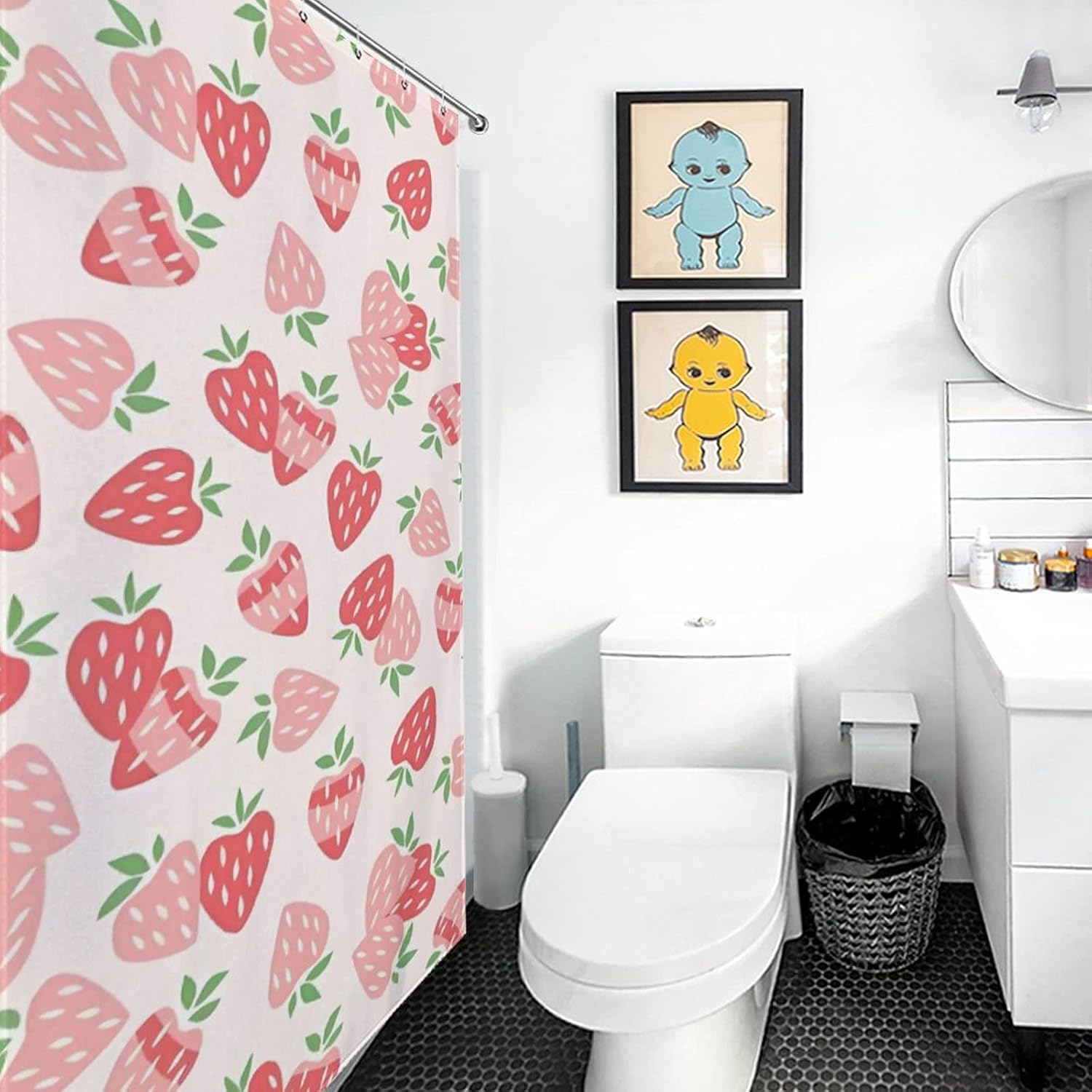 NIRATI Cute Strawberry Pink Shower Curtain 60x72
