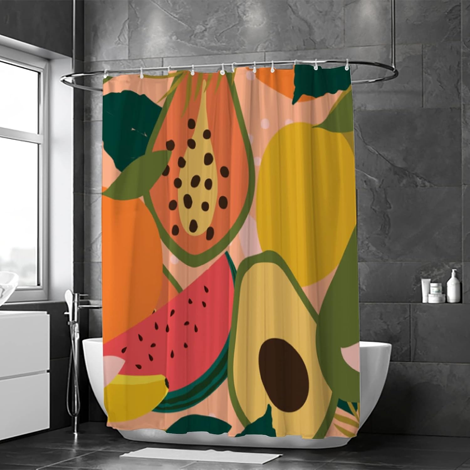 ZHIMI Tropical Fruit Banana Orange Lemon Shower Curtain 60x72in
