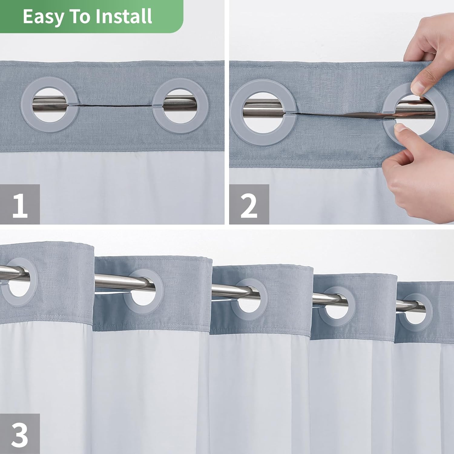 Blue Slub Textured Shower Curtain Set with Snap-in Liner