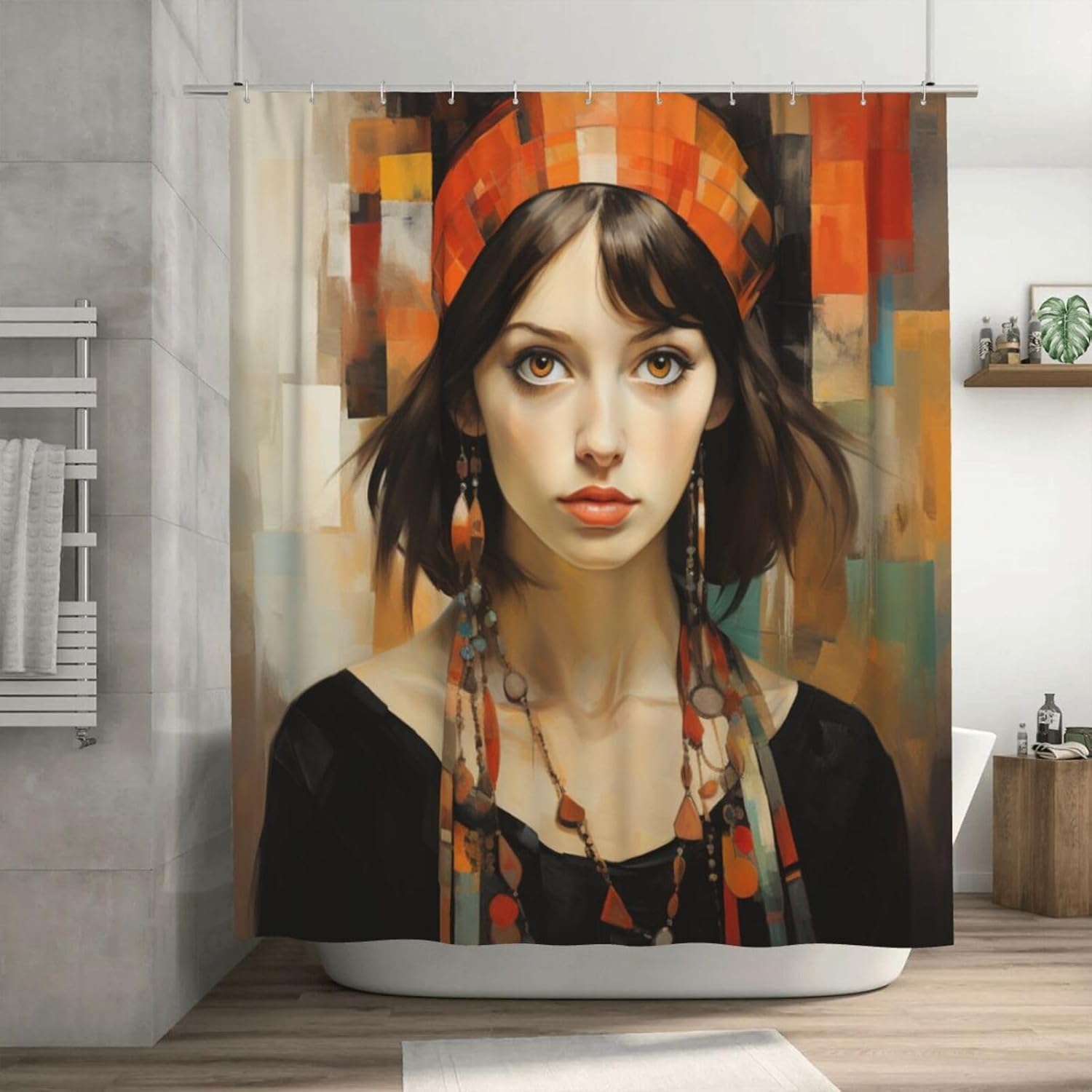 DAOWANGZUO Female Face Shower Curtain Set with 12 Hooks 72x72in 1