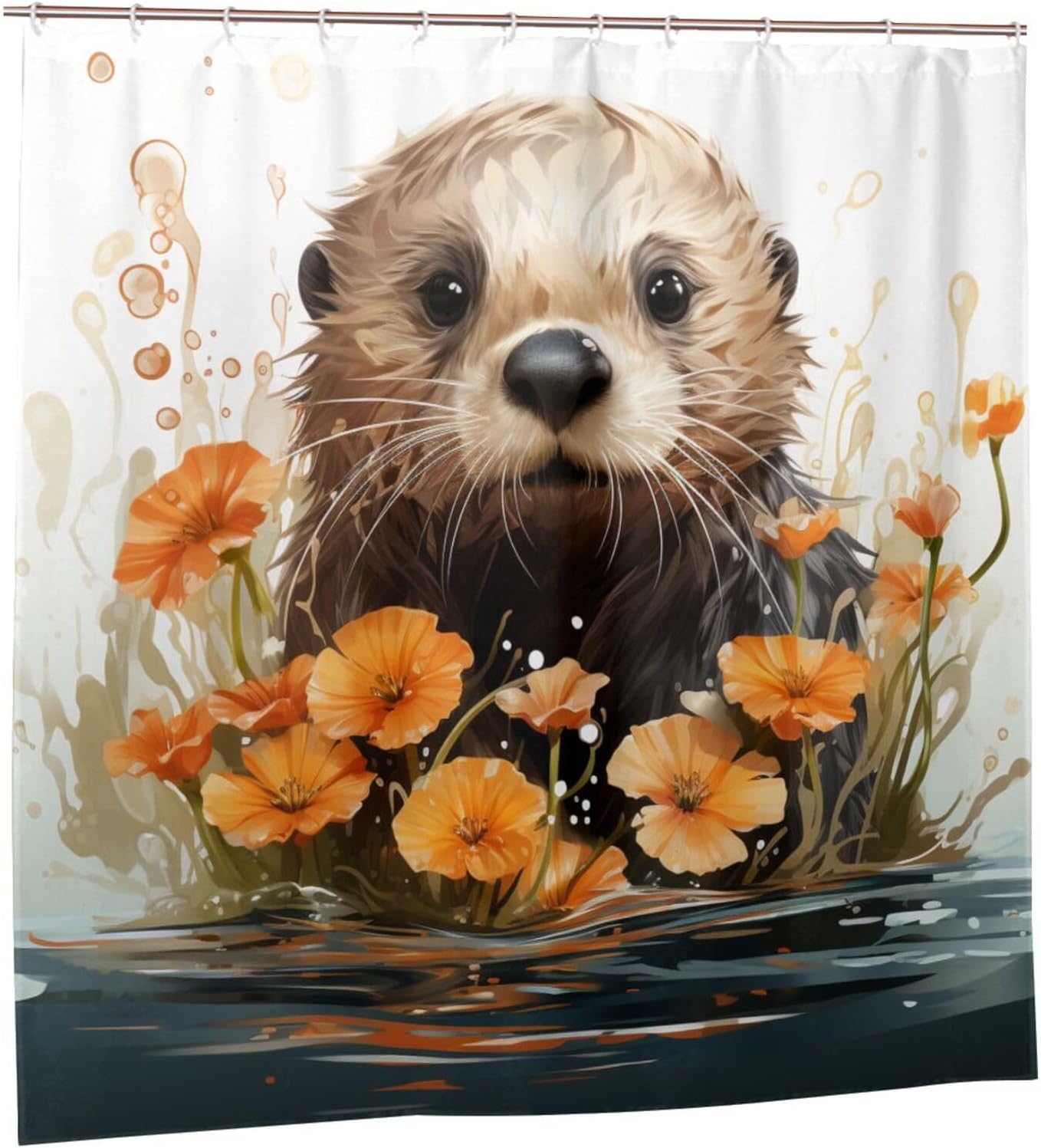 Brown Otter Shower Curtain Set with 12 Hooks 72x72in 1