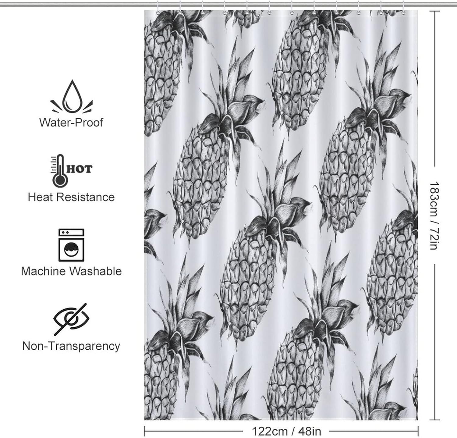 Punny Pineapple Shower Curtain with 12 Hooks